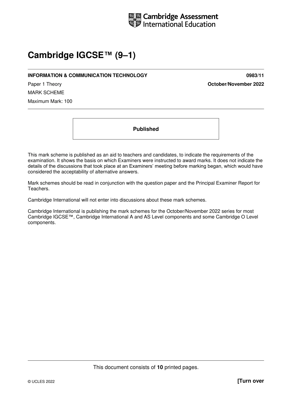 Mark scheme, page 1 of 10