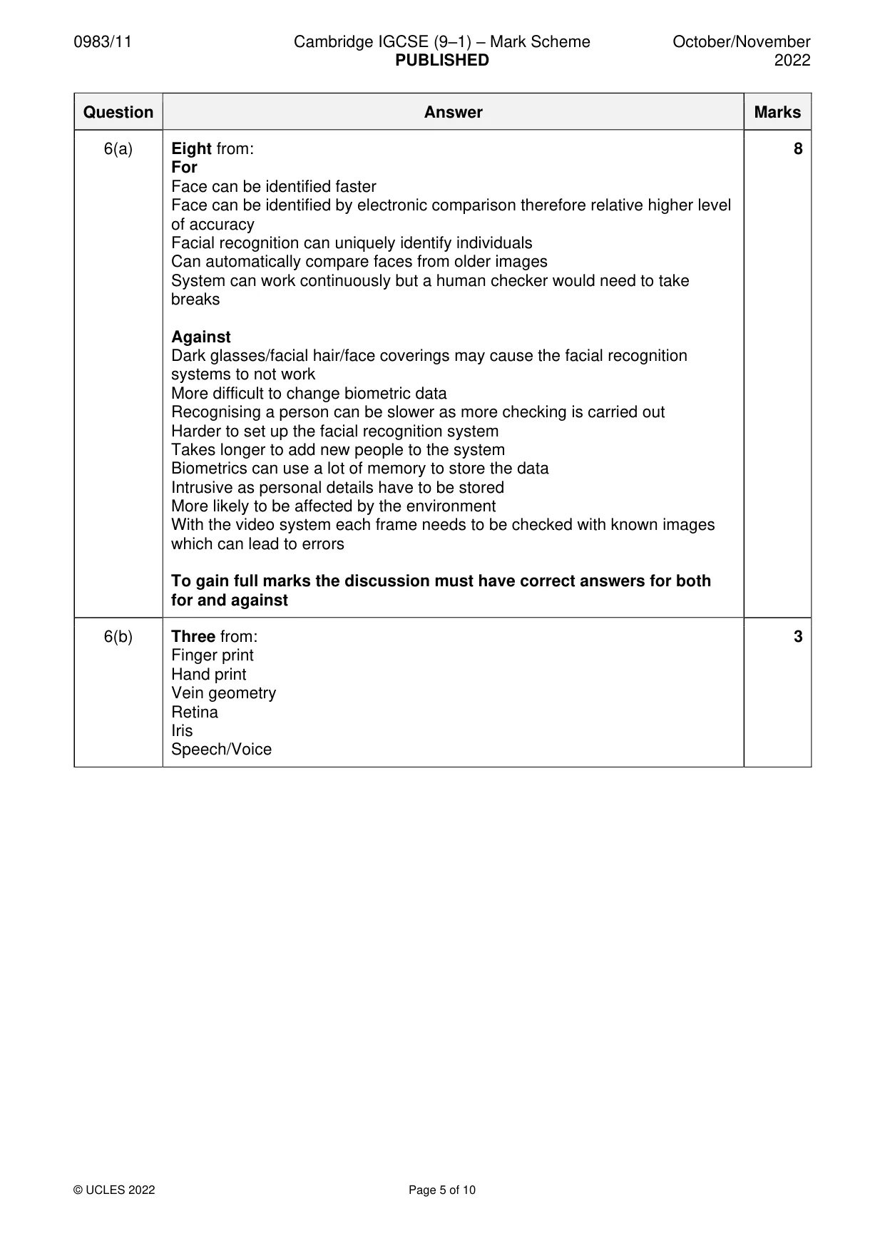 Mark scheme, page 5 of 10