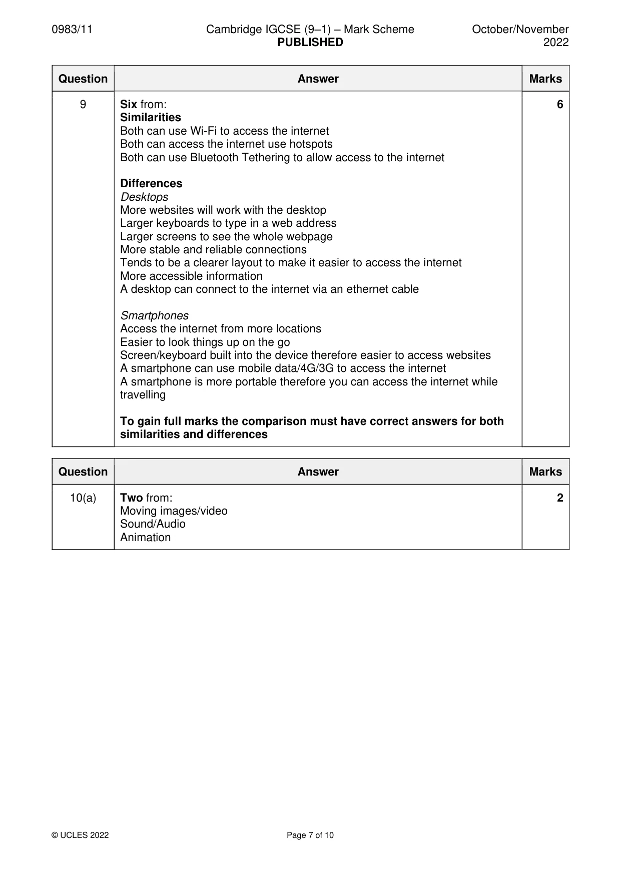Mark scheme, page 7 of 10