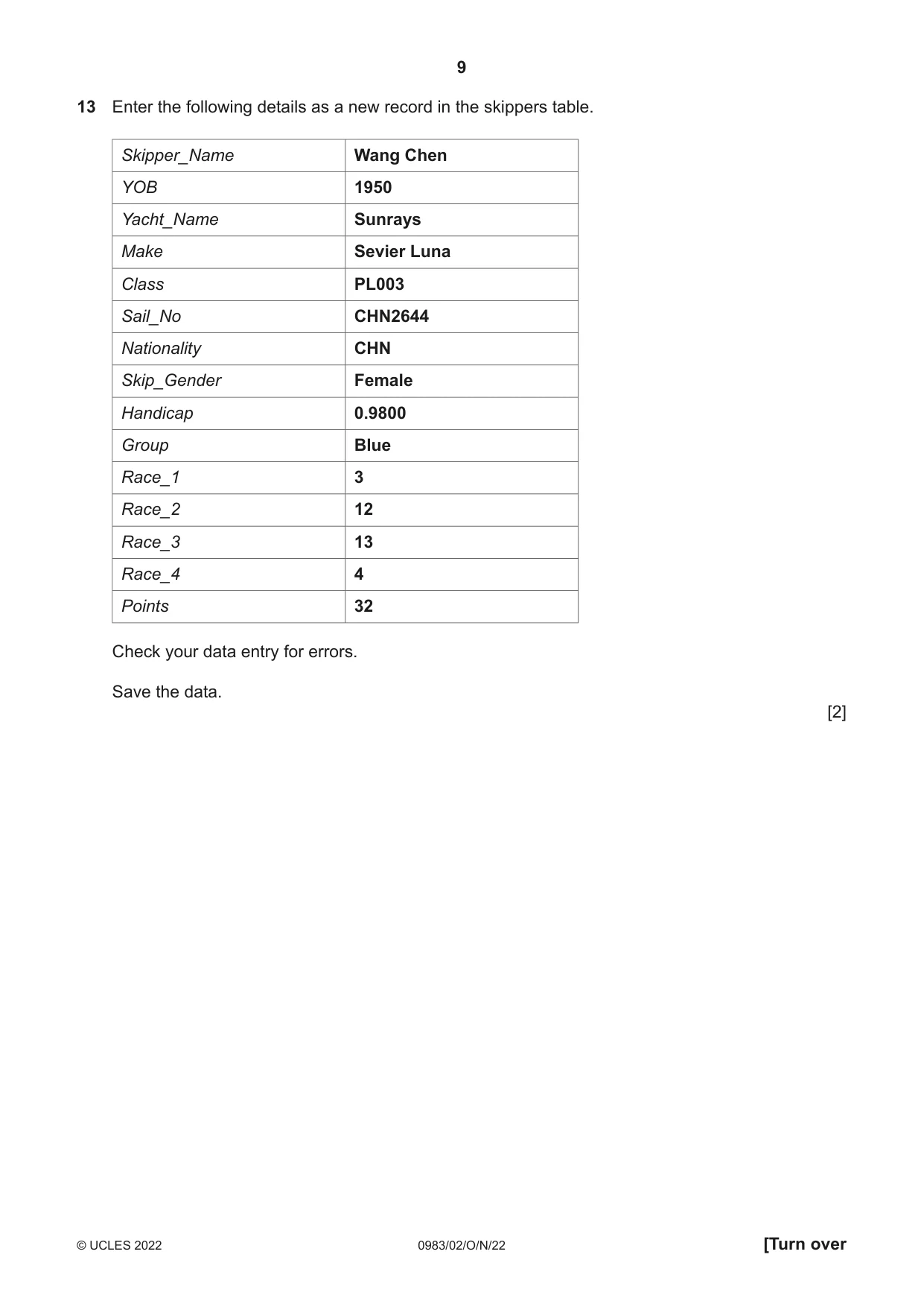 Cambridge IGCSE Information and Communication Technology (9-1) 0983 2022 Oct/Nov Paper 2 · Variant 0 question paper, page 9 of 16