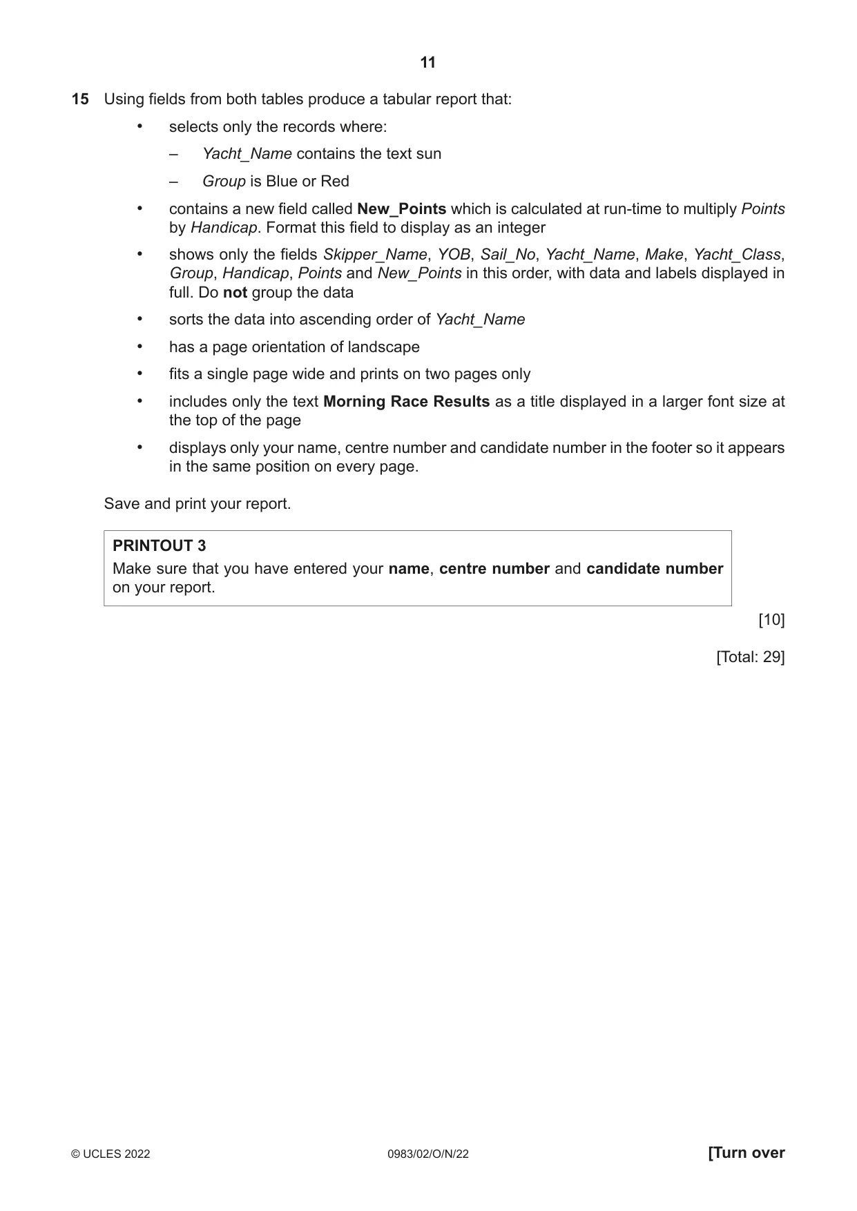 Cambridge IGCSE Information and Communication Technology (9-1) 0983 2022 Oct/Nov Paper 2 · Variant 0 question paper, page 11 of 16