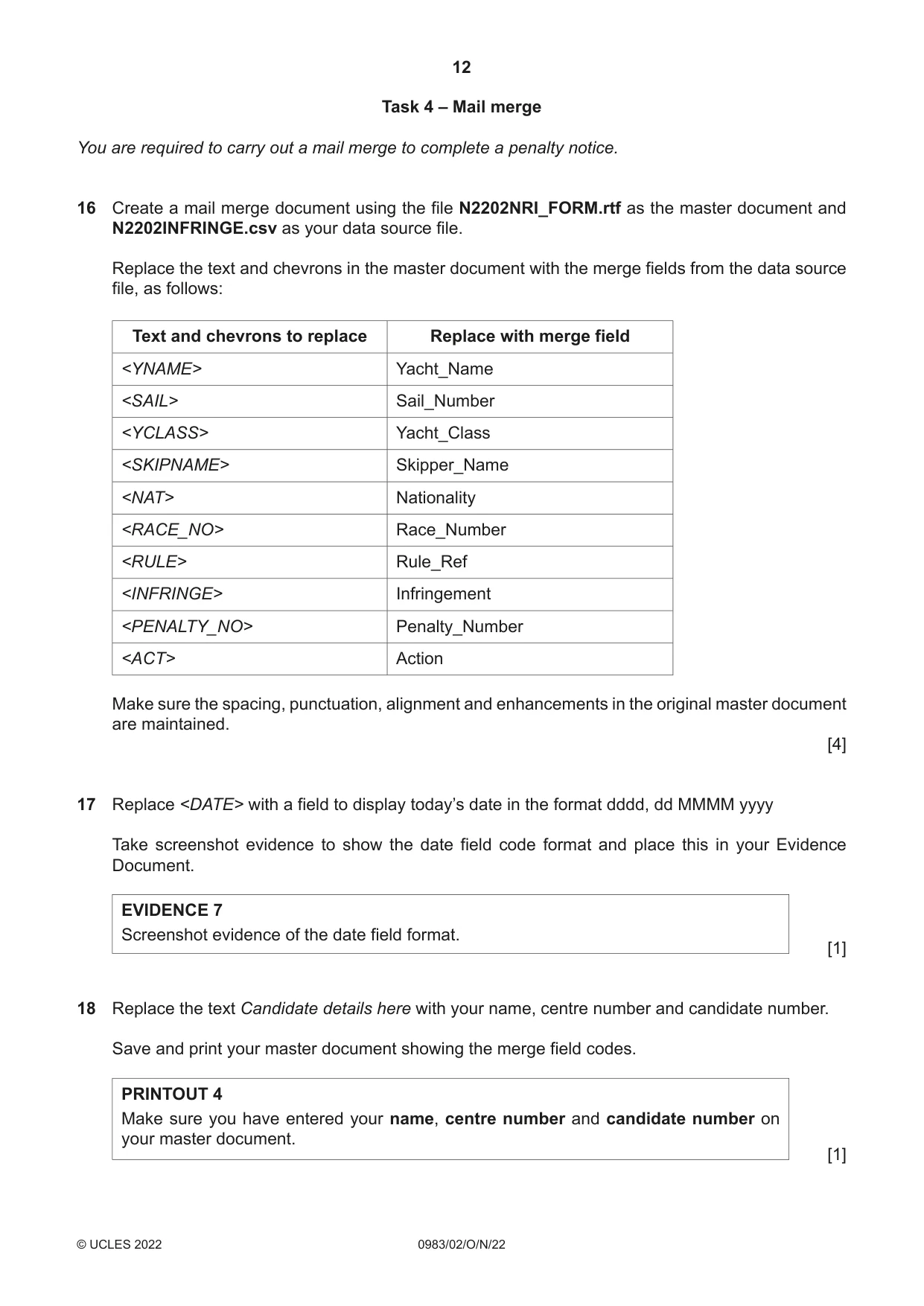 Cambridge IGCSE Information and Communication Technology (9-1) 0983 2022 Oct/Nov Paper 2 · Variant 0 question paper, page 12 of 16