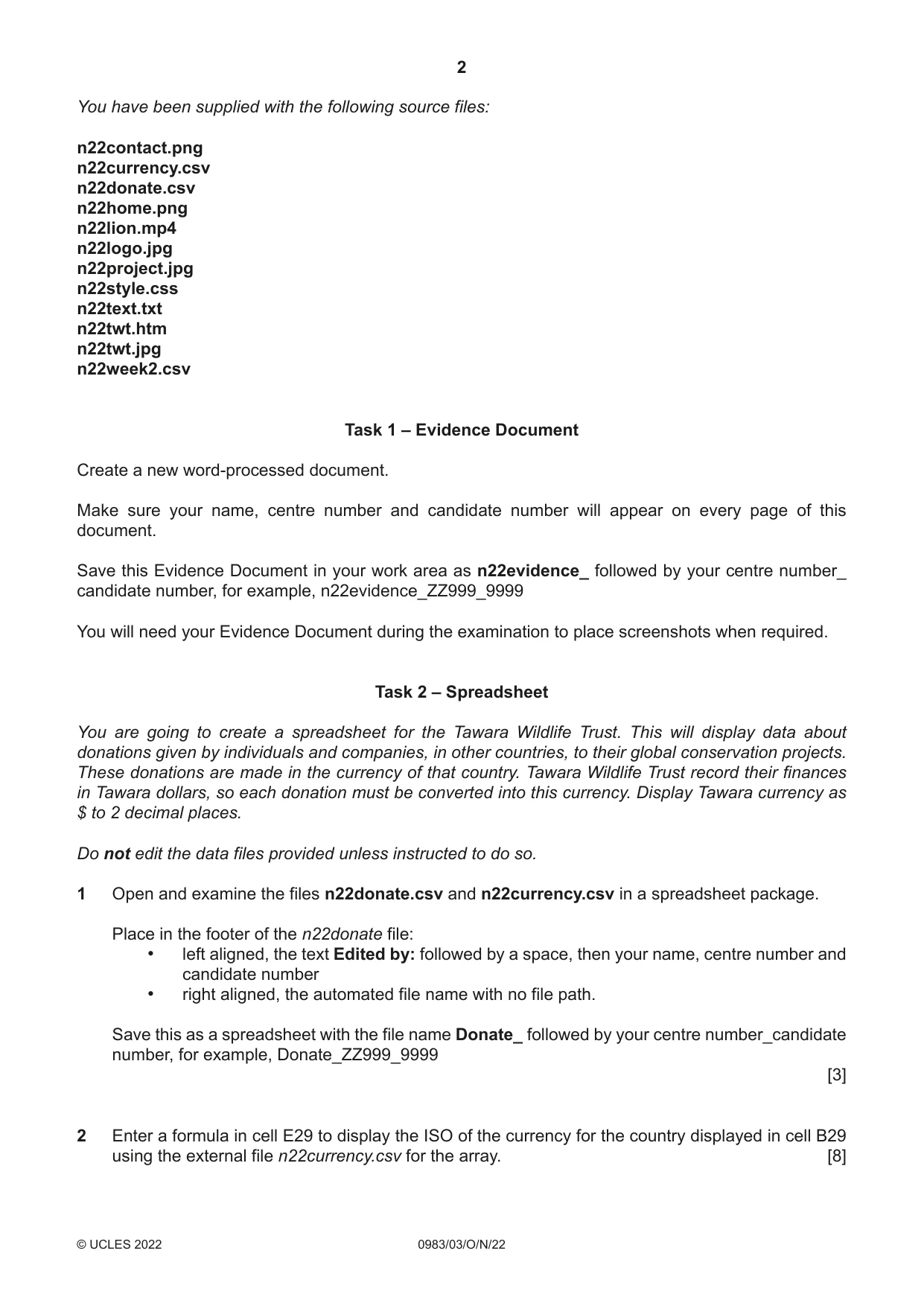 Cambridge IGCSE Information and Communication Technology (9-1) 0983 2022 Oct/Nov Paper 3 · Variant 0 question paper, page 2 of 8