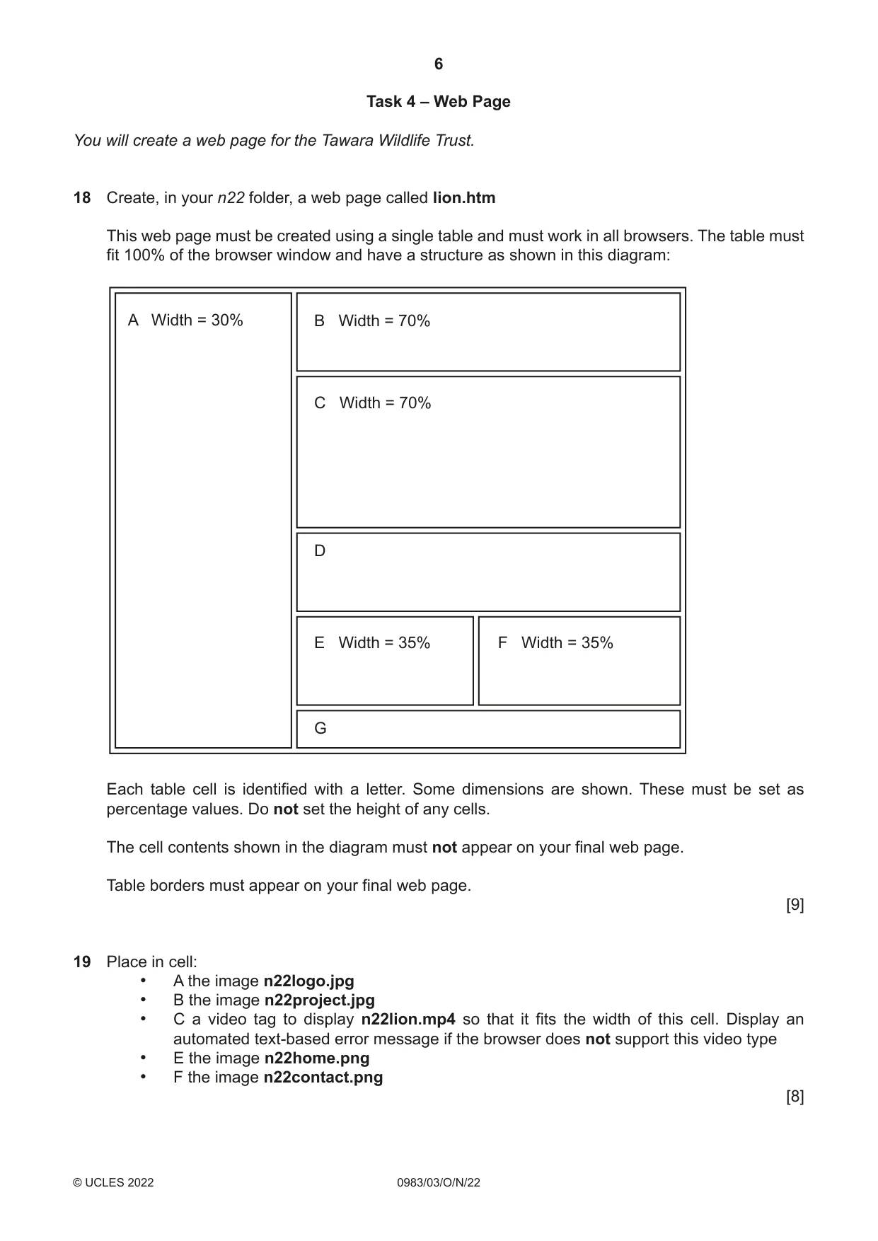 Cambridge IGCSE Information and Communication Technology (9-1) 0983 2022 Oct/Nov Paper 3 · Variant 0 question paper, page 6 of 8