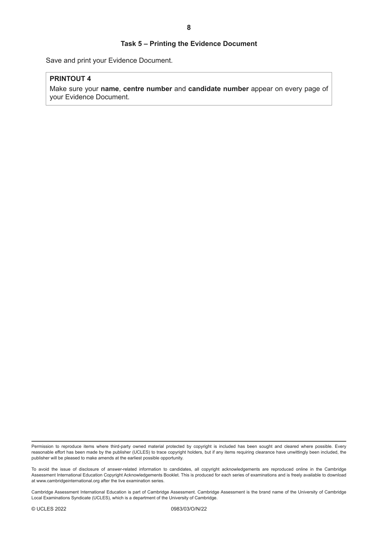 Cambridge IGCSE Information and Communication Technology (9-1) 0983 2022 Oct/Nov Paper 3 · Variant 0 question paper, page 8 of 8