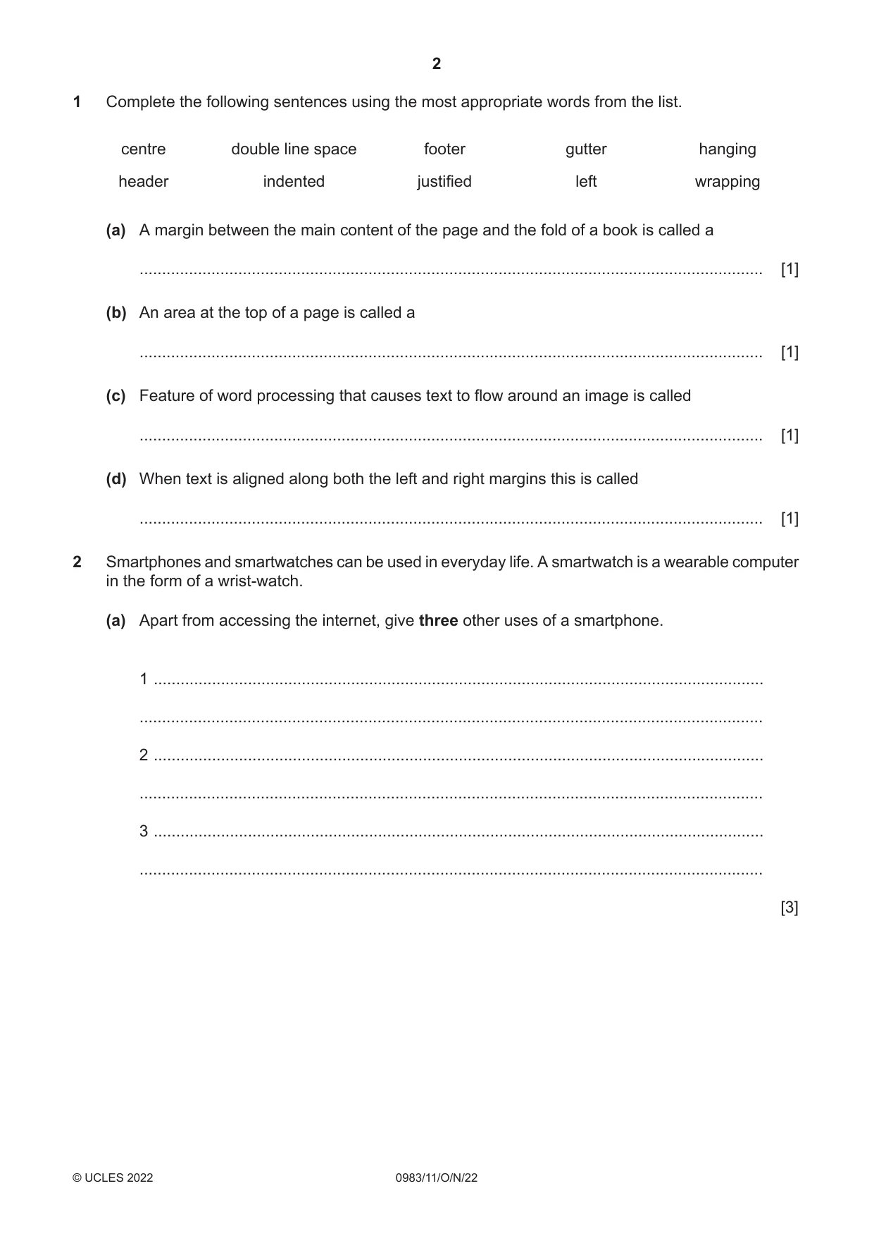 Cambridge IGCSE Information and Communication Technology (9-1) 0983 2022 Oct/Nov Paper 1 · Variant 1 question paper, page 2 of 16
