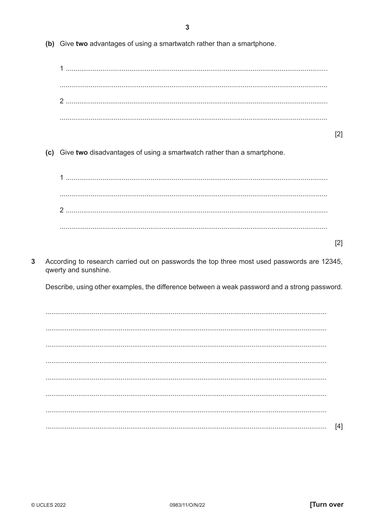 Cambridge IGCSE Information and Communication Technology (9-1) 0983 2022 Oct/Nov Paper 1 · Variant 1 question paper, page 3 of 16