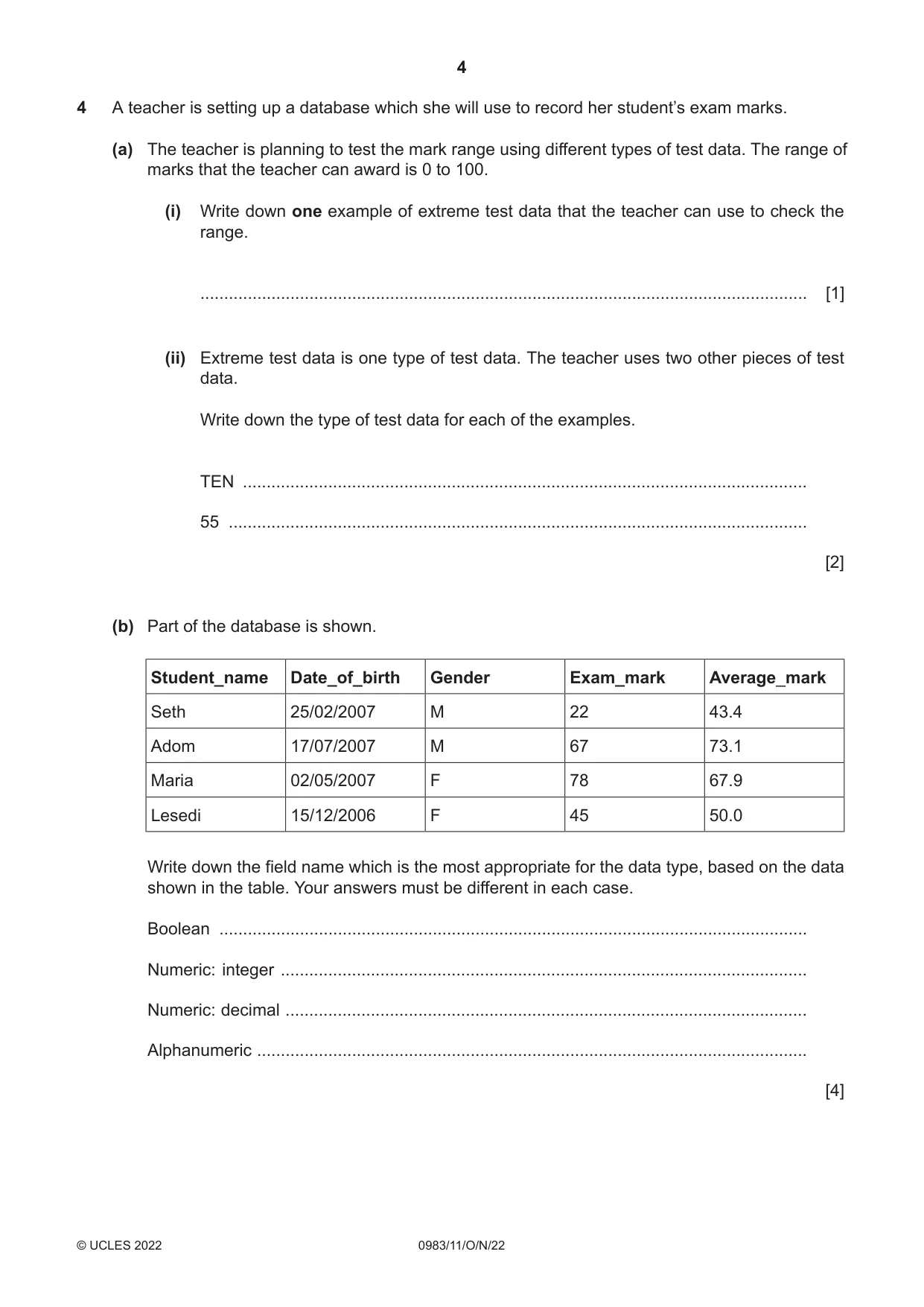 Cambridge IGCSE Information and Communication Technology (9-1) 0983 2022 Oct/Nov Paper 1 · Variant 1 question paper, page 4 of 16
