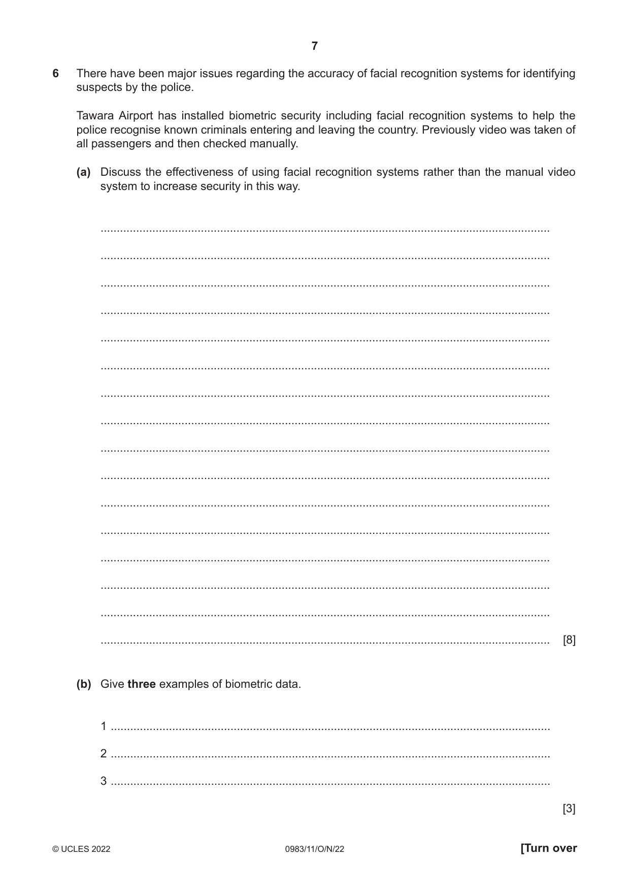 Cambridge IGCSE Information and Communication Technology (9-1) 0983 2022 Oct/Nov Paper 1 · Variant 1 question paper, page 7 of 16