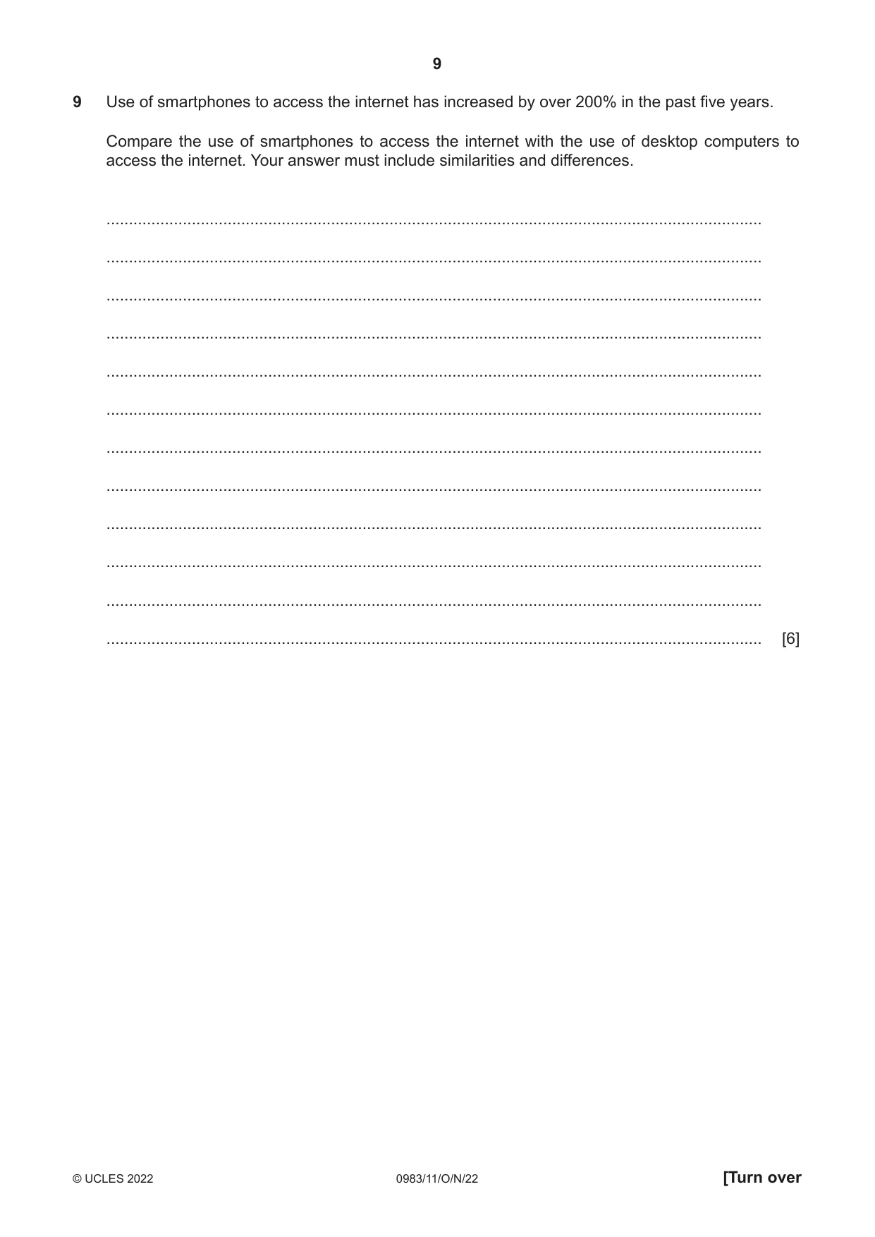 Cambridge IGCSE Information and Communication Technology (9-1) 0983 2022 Oct/Nov Paper 1 · Variant 1 question paper, page 9 of 16