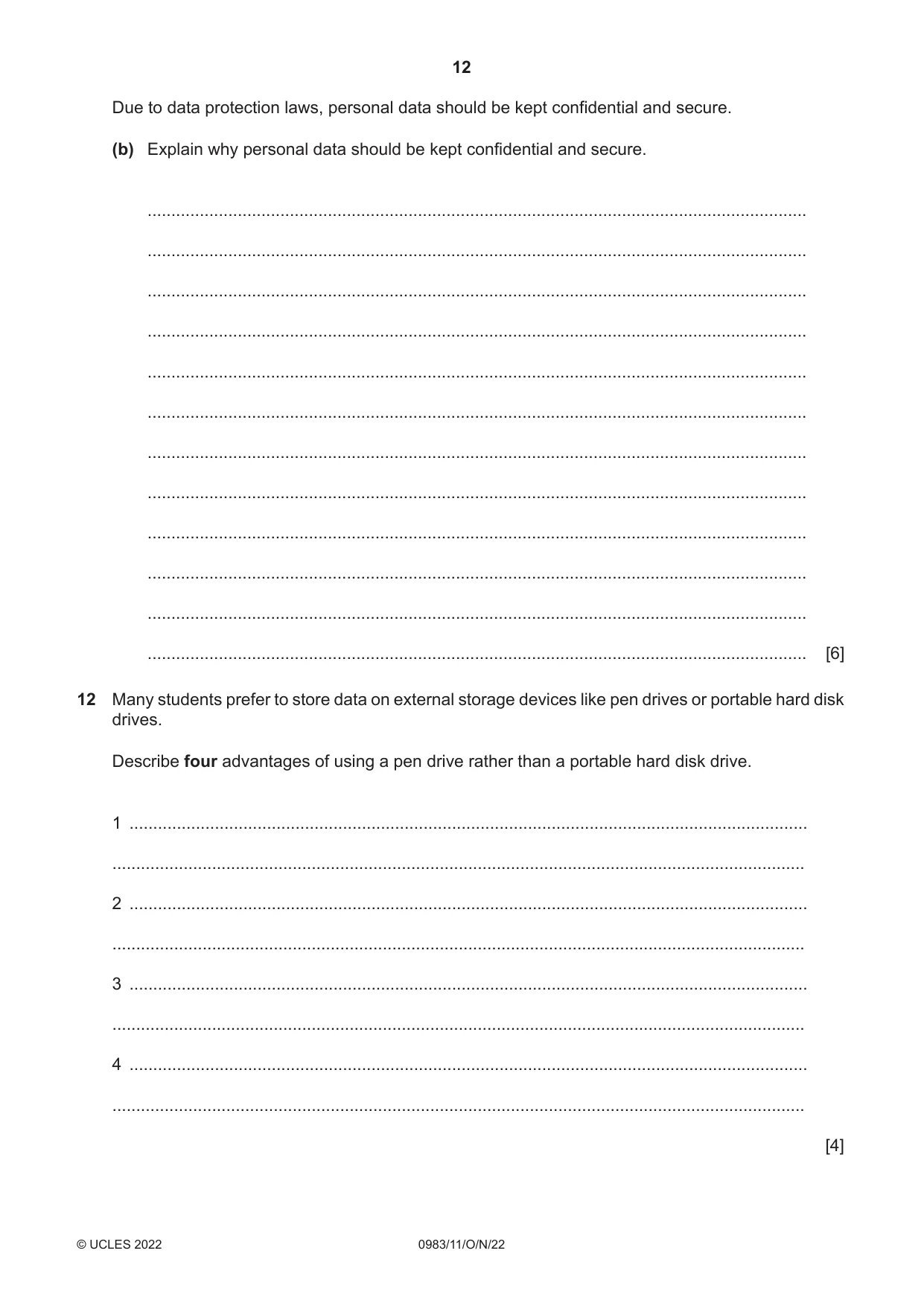Cambridge IGCSE Information and Communication Technology (9-1) 0983 2022 Oct/Nov Paper 1 · Variant 1 question paper, page 12 of 16