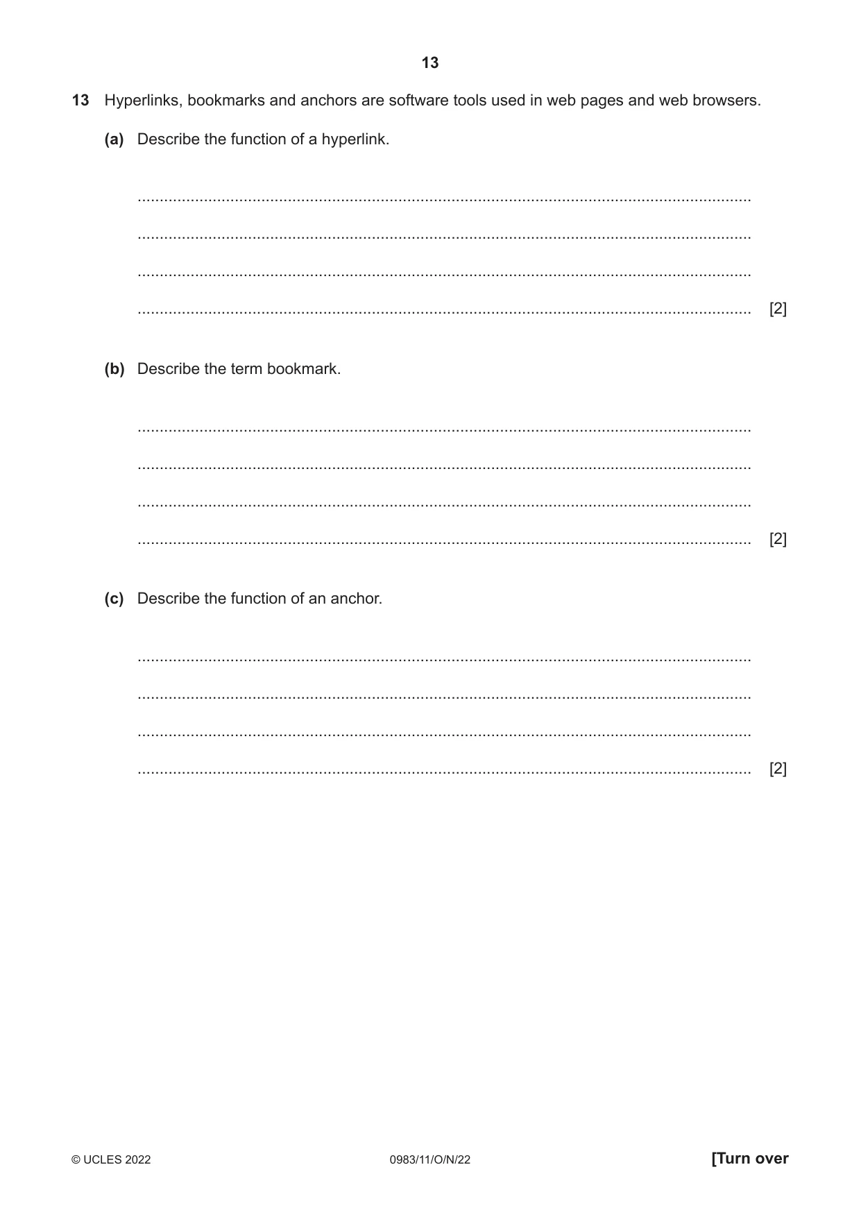 Cambridge IGCSE Information and Communication Technology (9-1) 0983 2022 Oct/Nov Paper 1 · Variant 1 question paper, page 13 of 16