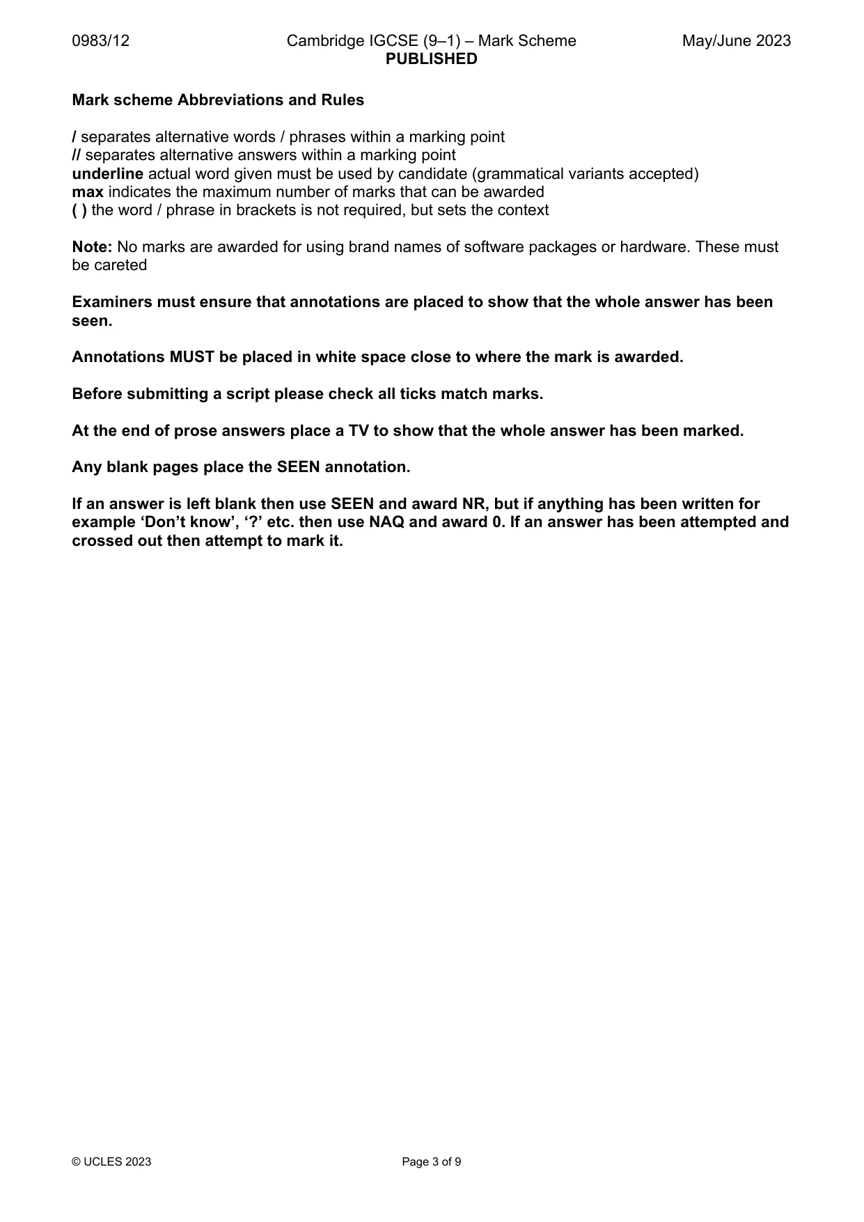 Mark scheme, page 3 of 9