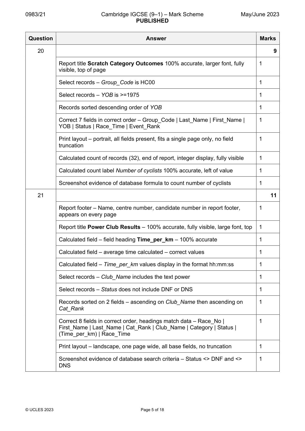Mark scheme, page 5 of 18