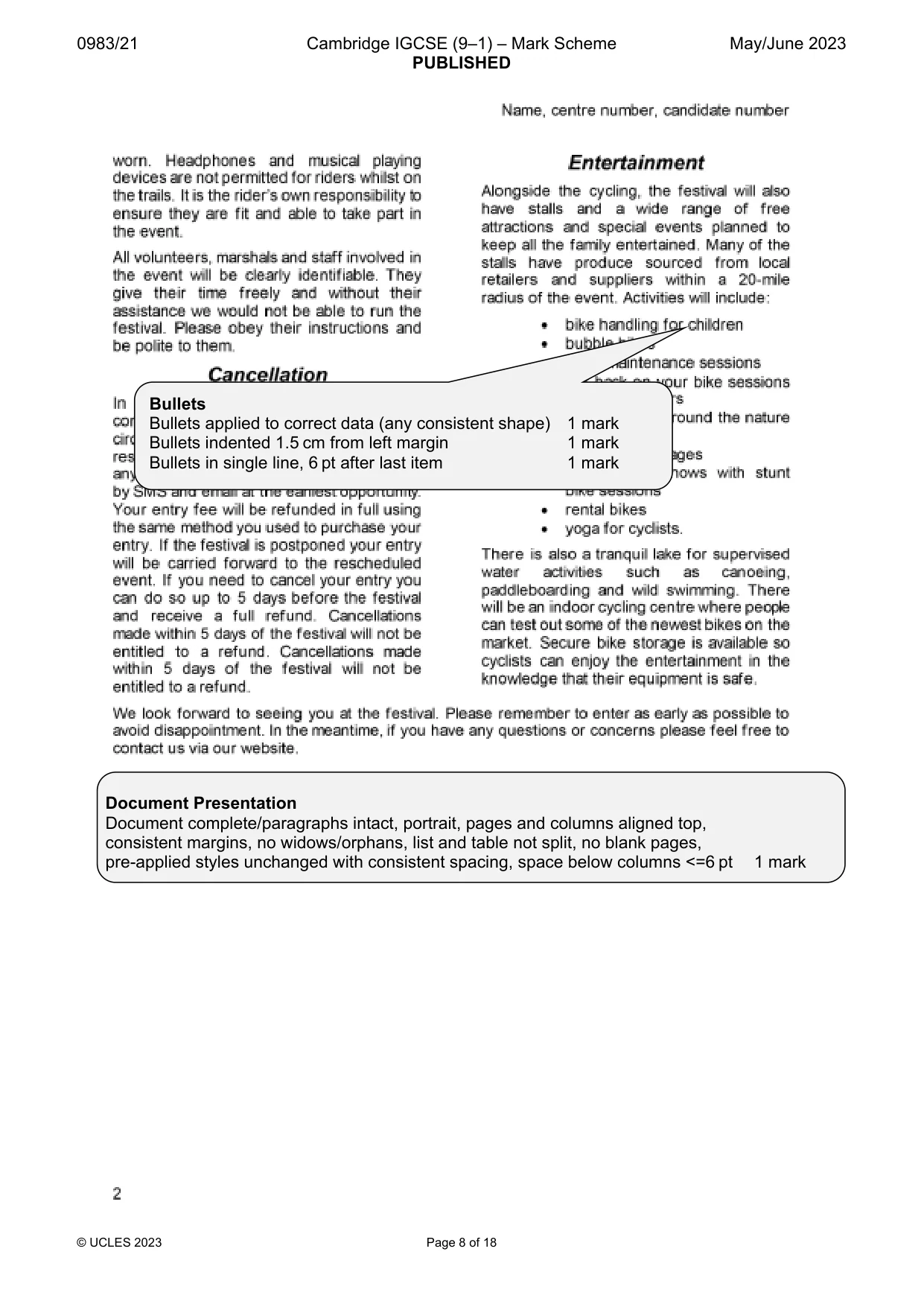 Mark scheme, page 8 of 18
