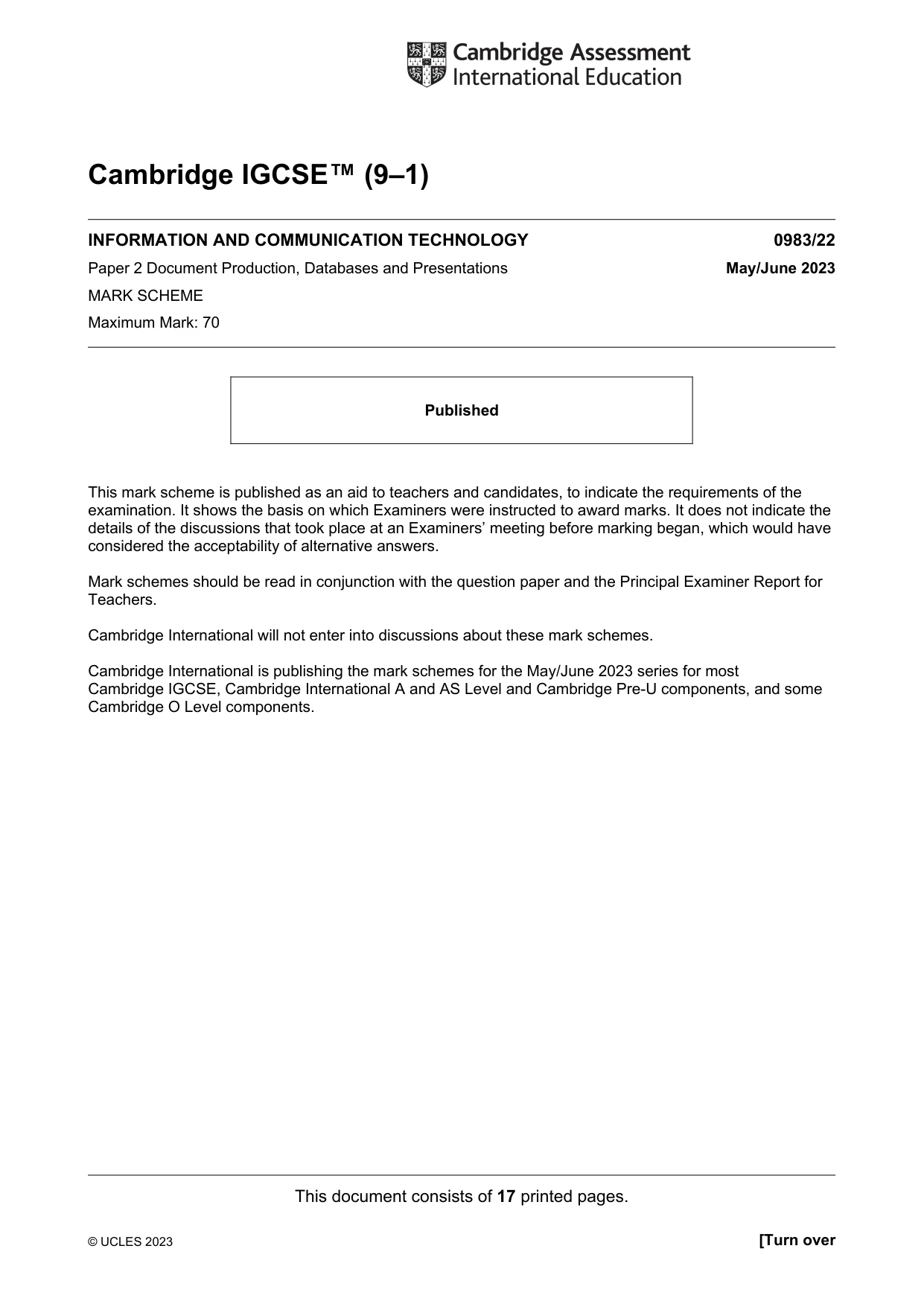Mark scheme, page 1 of 17