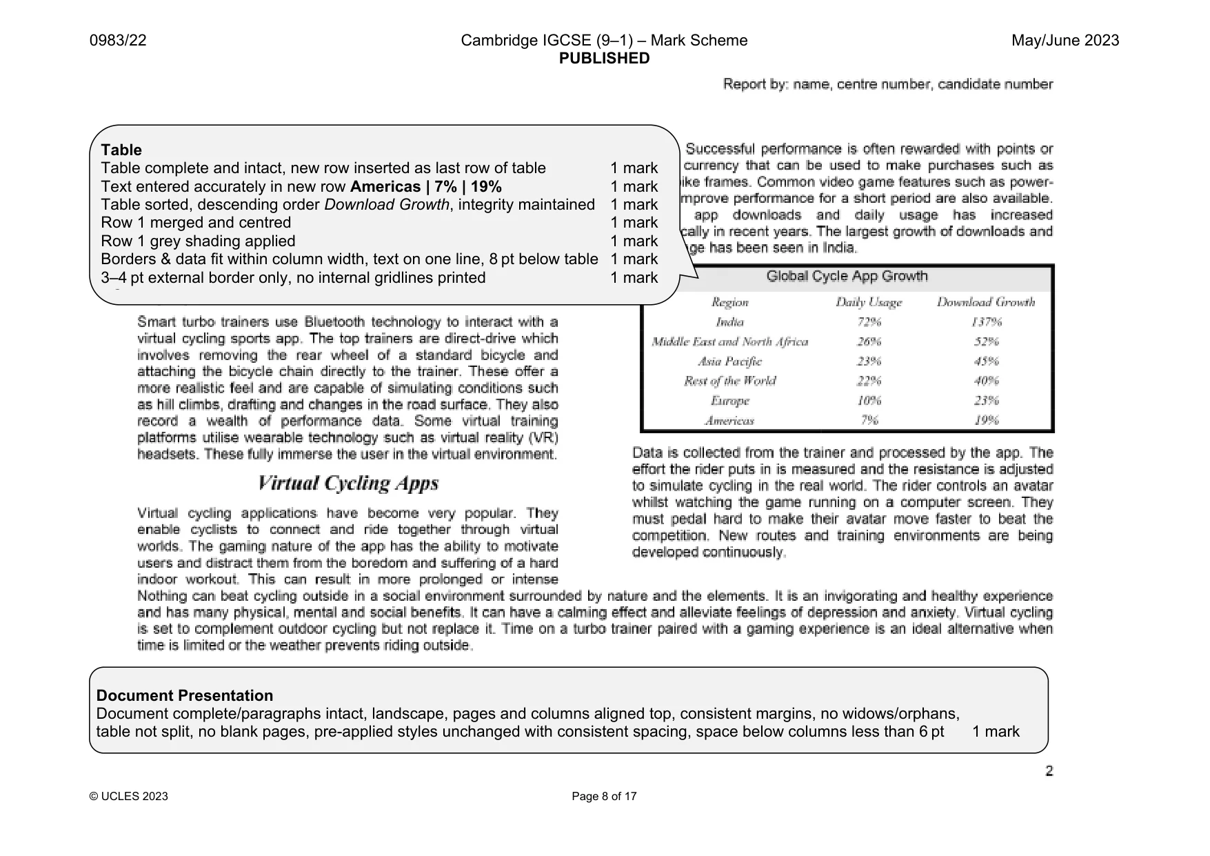 Mark scheme, page 8 of 17