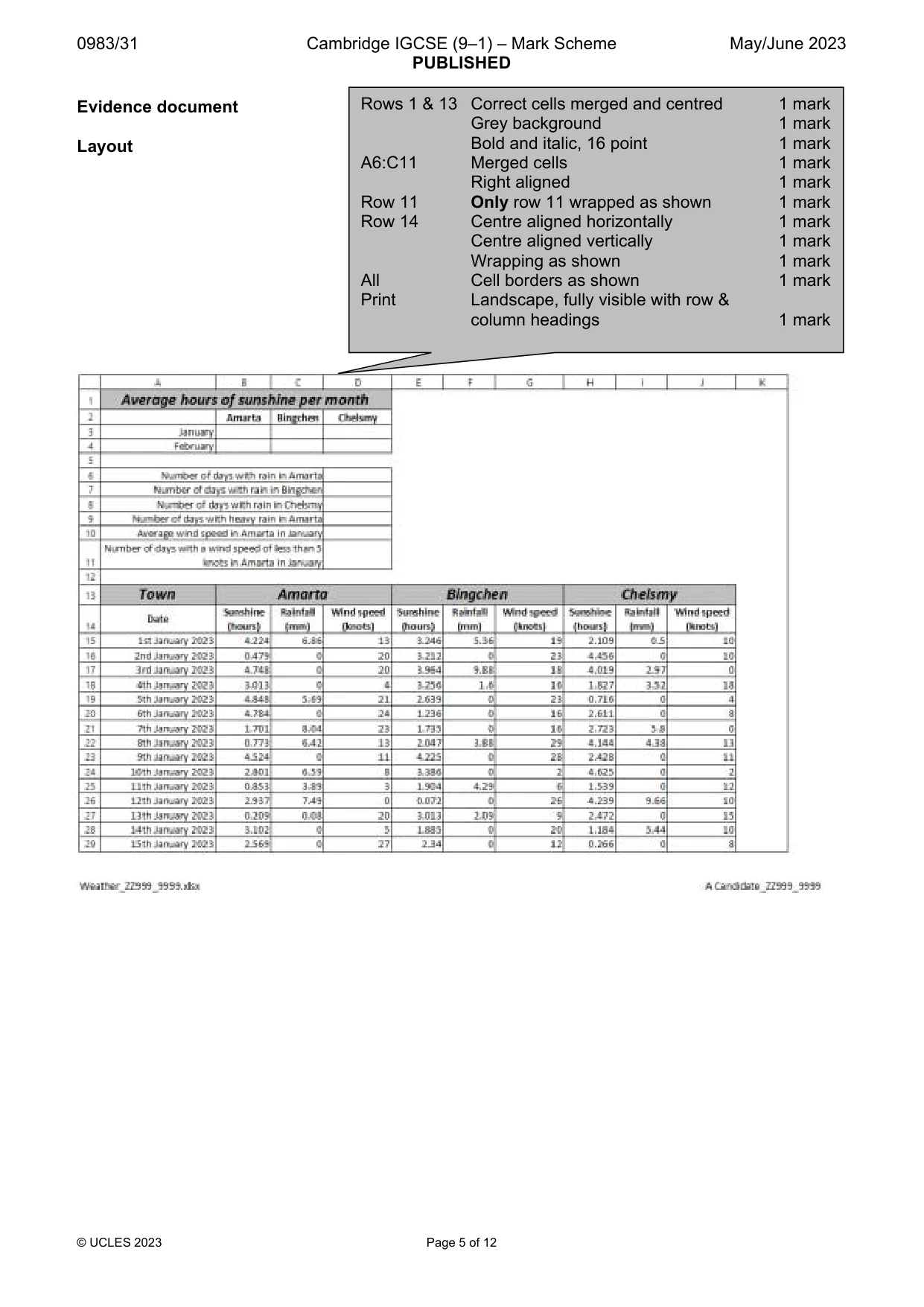 Mark scheme, page 5 of 12