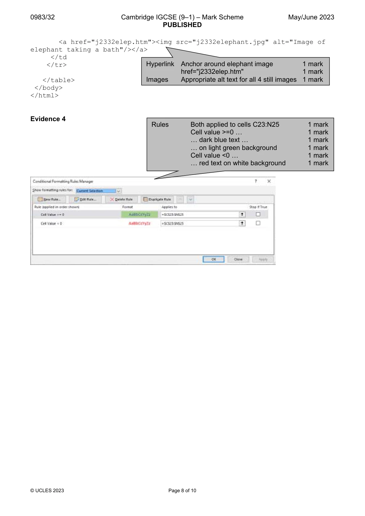 Mark scheme, page 8 of 10