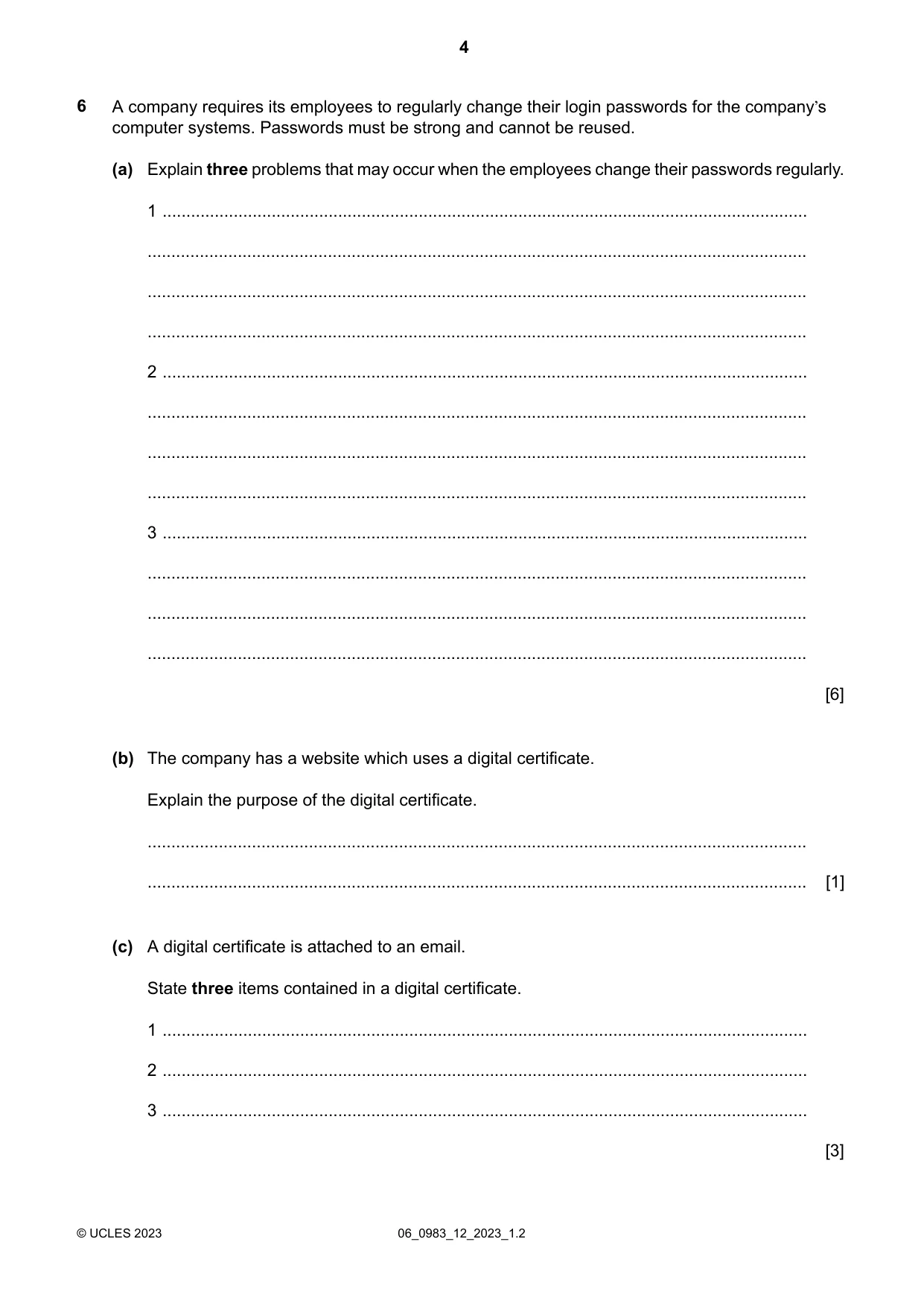 Cambridge IGCSE Information and Communication Technology (9-1) 0983 2023 May/June Paper 1 · Variant 2 question paper, page 4 of 12