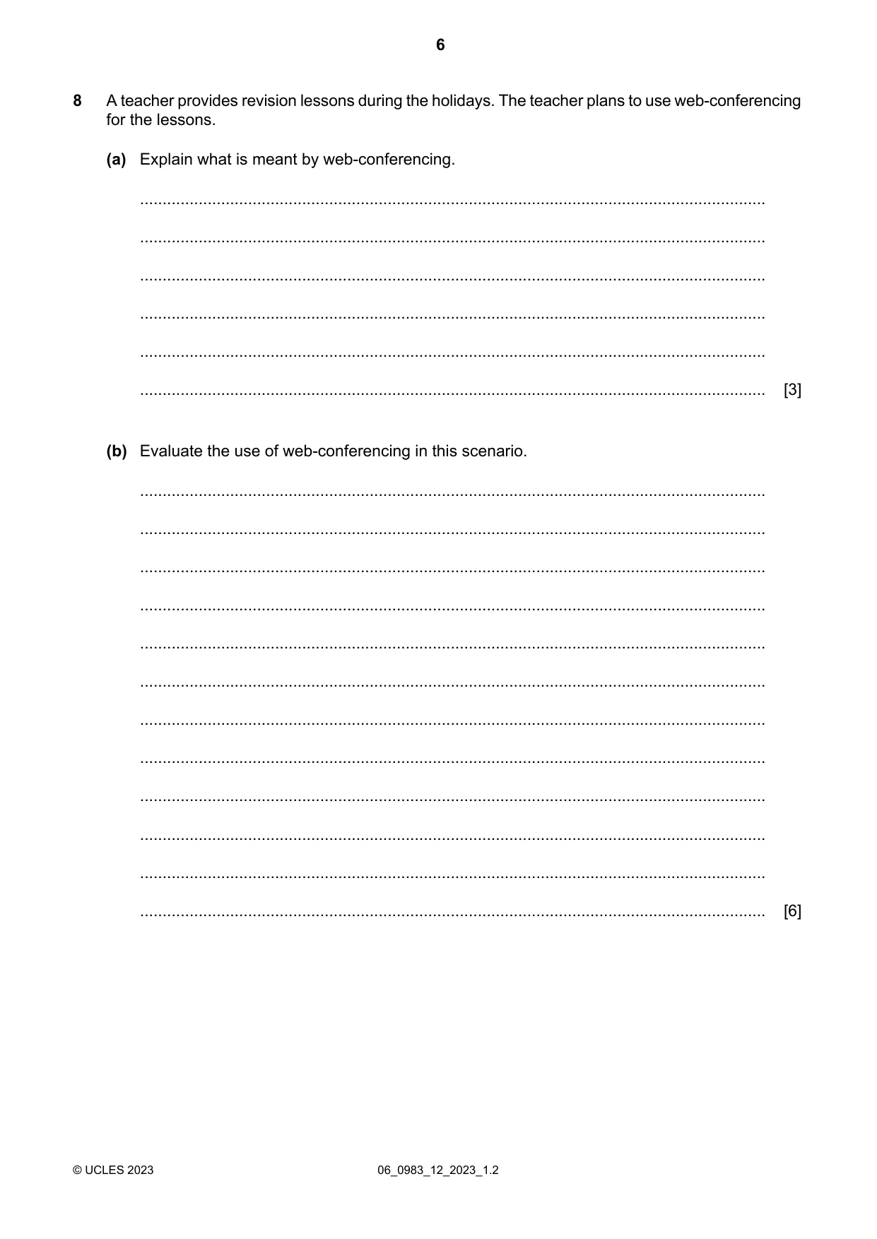 Cambridge IGCSE Information and Communication Technology (9-1) 0983 2023 May/June Paper 1 · Variant 2 question paper, page 6 of 12