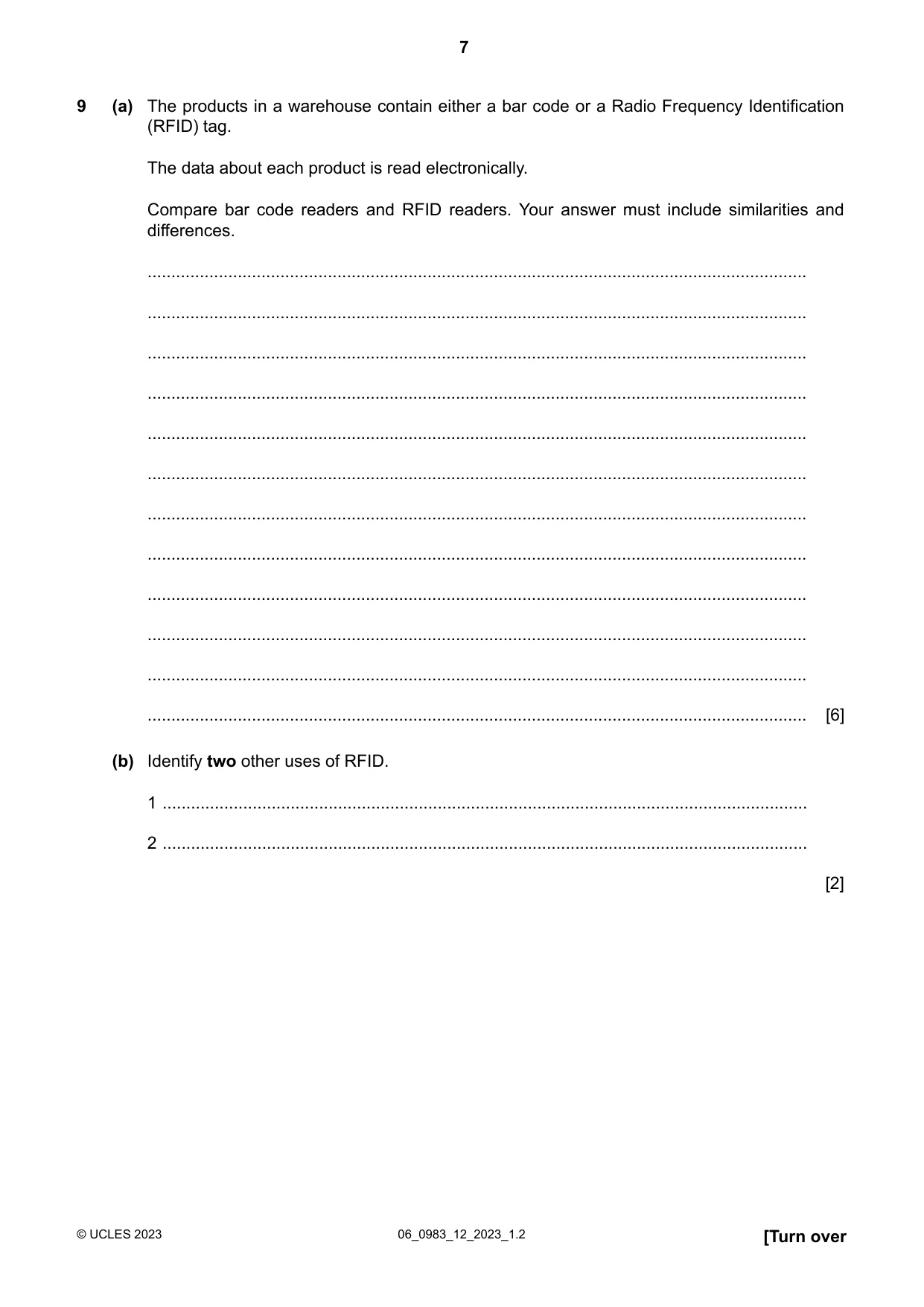 Cambridge IGCSE Information and Communication Technology (9-1) 0983 2023 May/June Paper 1 · Variant 2 question paper, page 7 of 12