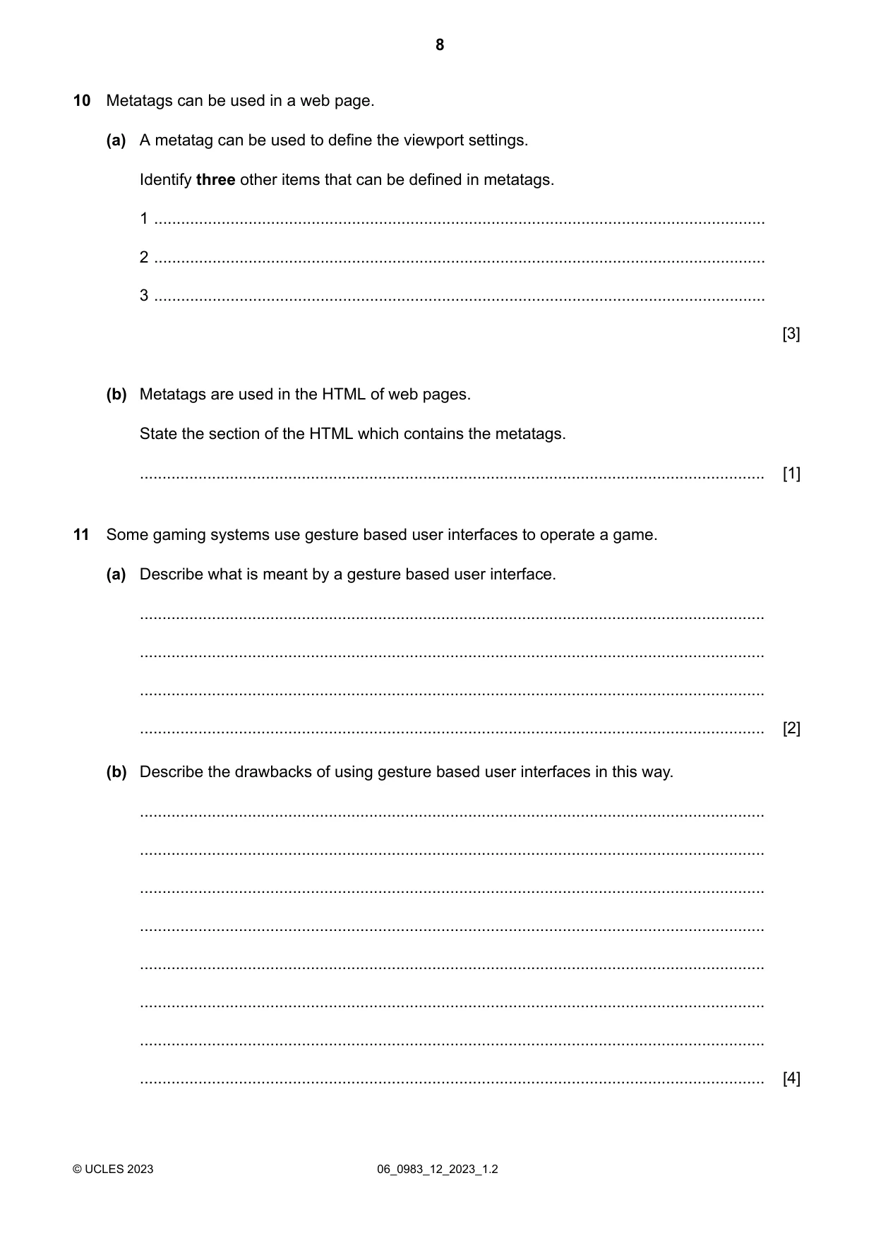 Cambridge IGCSE Information and Communication Technology (9-1) 0983 2023 May/June Paper 1 · Variant 2 question paper, page 8 of 12