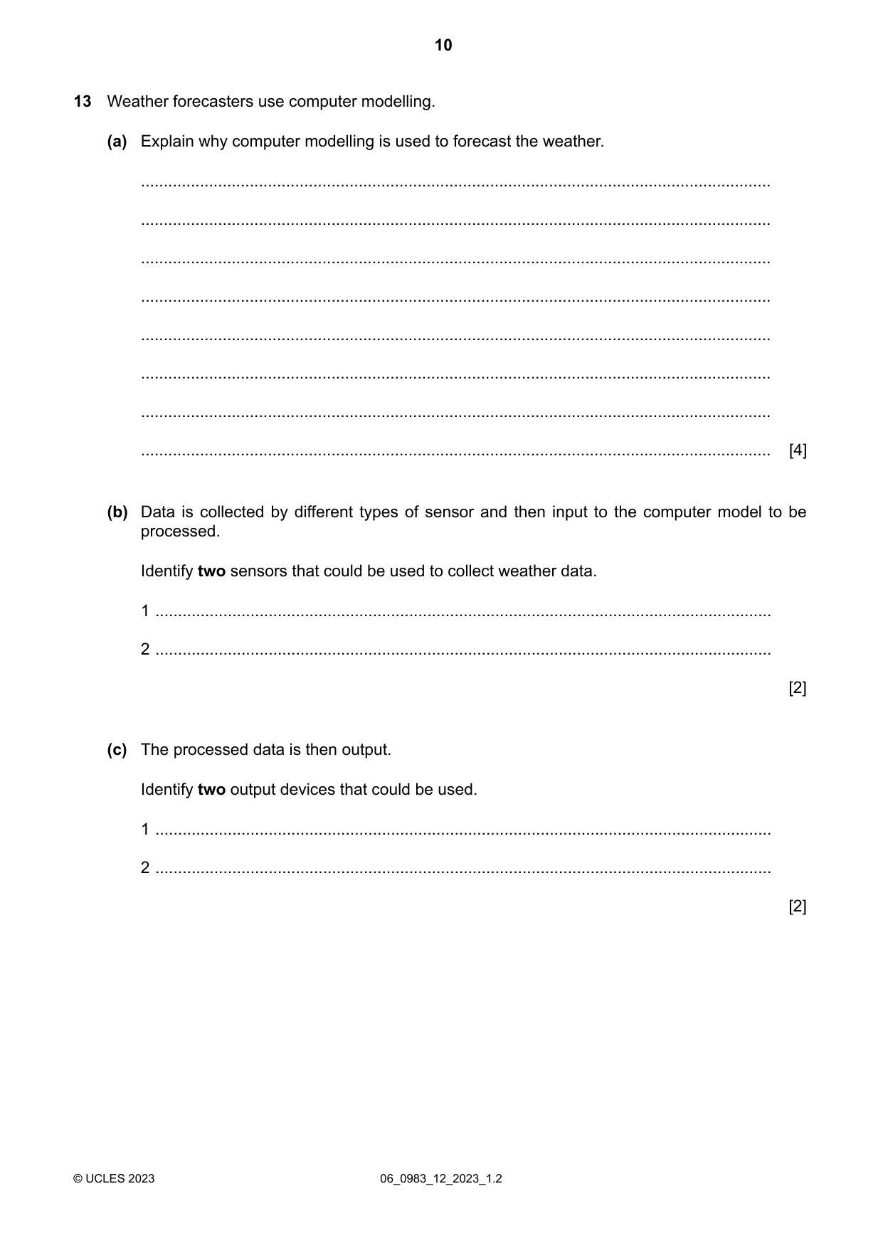 Cambridge IGCSE Information and Communication Technology (9-1) 0983 2023 May/June Paper 1 · Variant 2 question paper, page 10 of 12