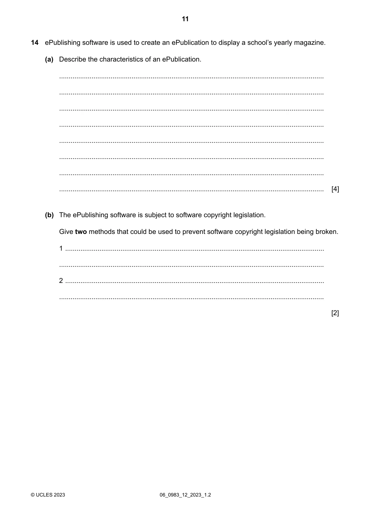 Cambridge IGCSE Information and Communication Technology (9-1) 0983 2023 May/June Paper 1 · Variant 2 question paper, page 11 of 12