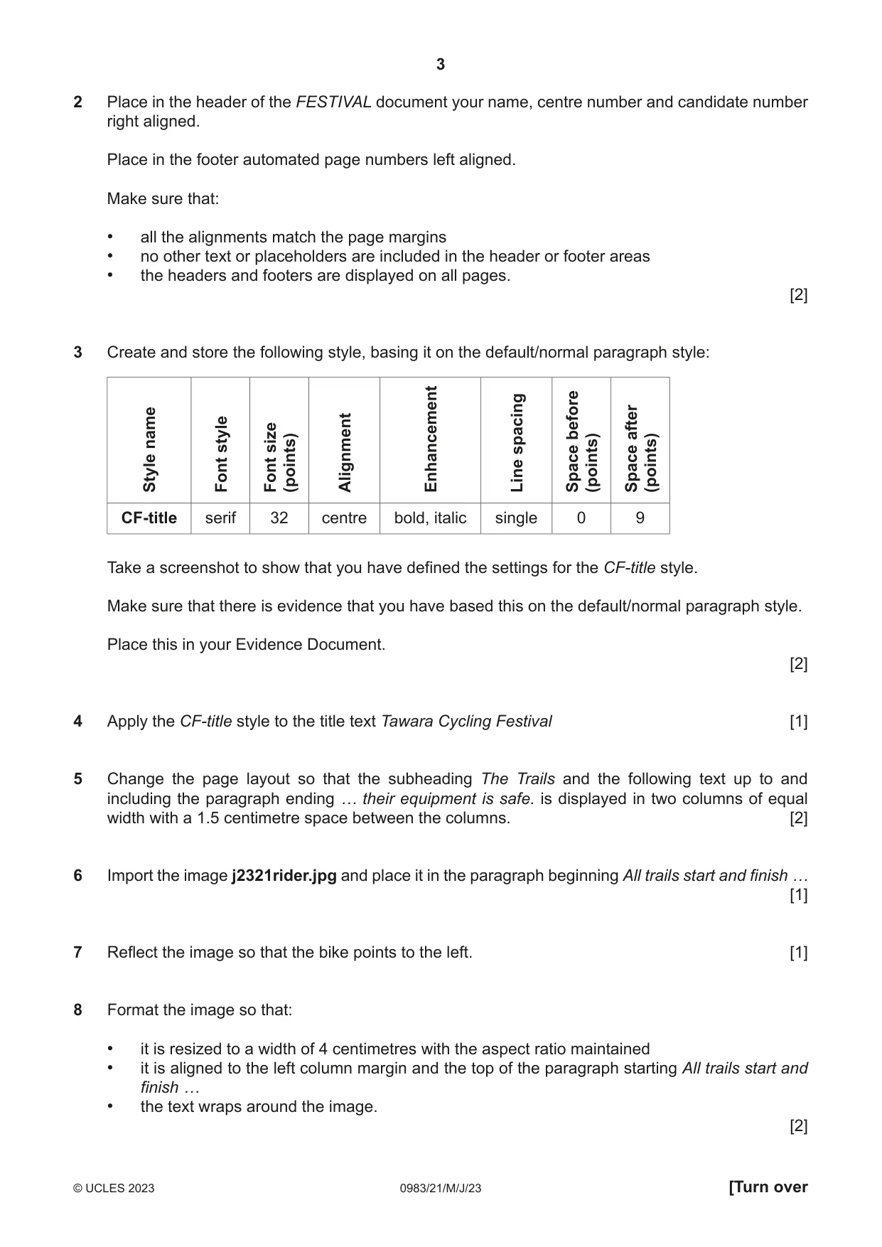 Cambridge IGCSE Information and Communication Technology (9-1) 0983 2023 May/June Paper 2 · Variant 1 question paper, page 3 of 12