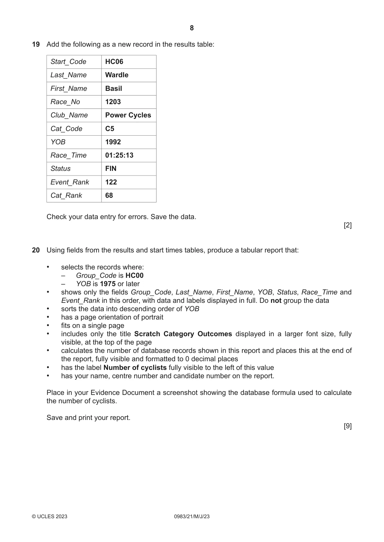 Cambridge IGCSE Information and Communication Technology (9-1) 0983 2023 May/June Paper 2 · Variant 1 question paper, page 8 of 12