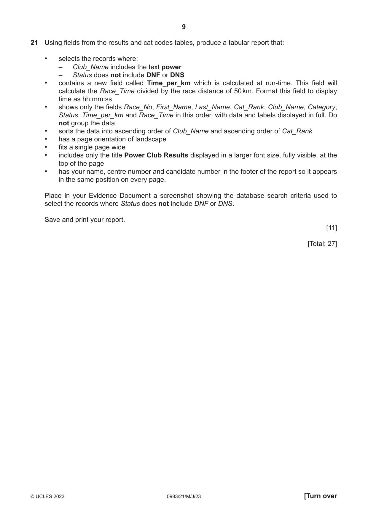 Cambridge IGCSE Information and Communication Technology (9-1) 0983 2023 May/June Paper 2 · Variant 1 question paper, page 9 of 12
