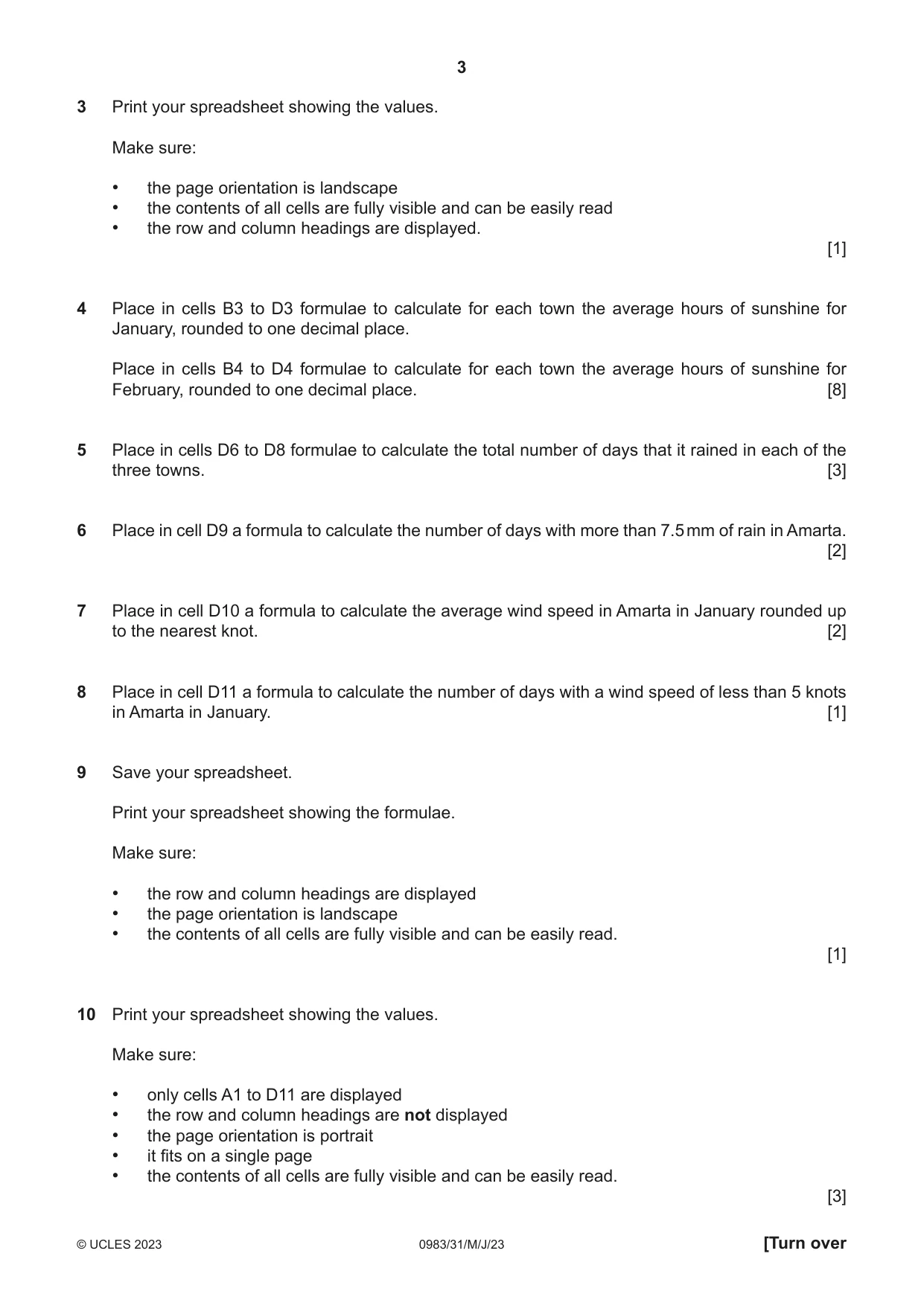 Cambridge IGCSE Information and Communication Technology (9-1) 0983 2023 May/June Paper 3 · Variant 1 question paper, page 3 of 8
