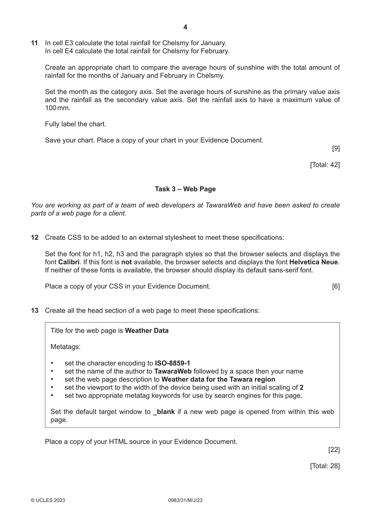 Cambridge IGCSE Information and Communication Technology (9-1) 0983 2023 May/June Paper 3 · Variant 1 question paper, page 4 of 8