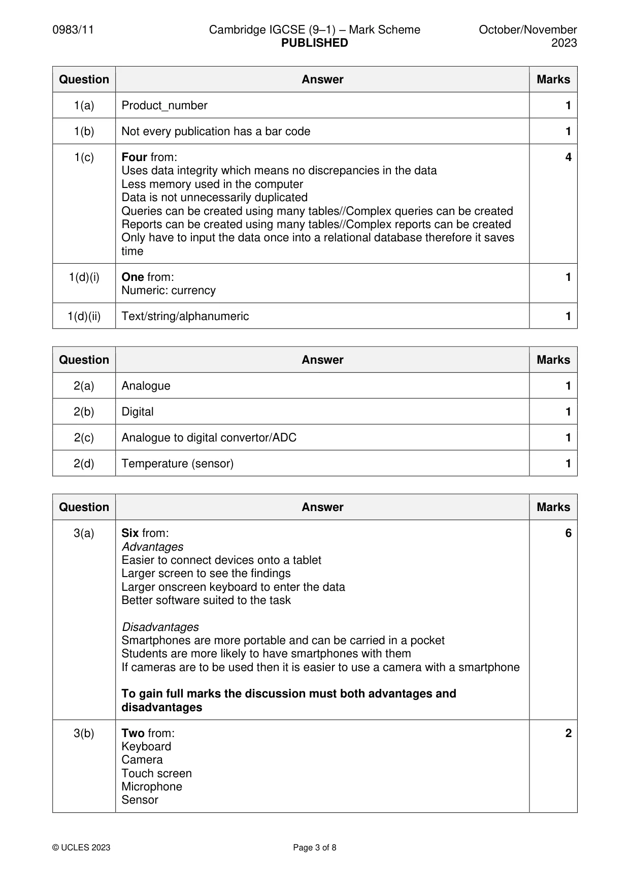 Mark scheme, page 3 of 8