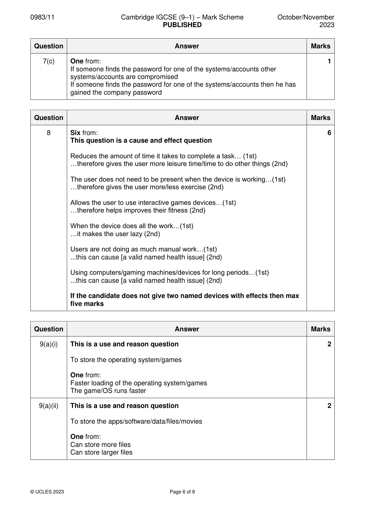 Mark scheme, page 6 of 8