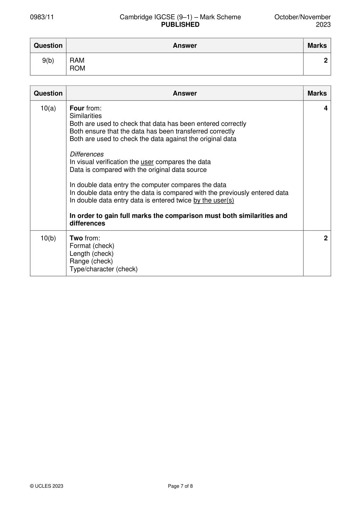 Mark scheme, page 7 of 8