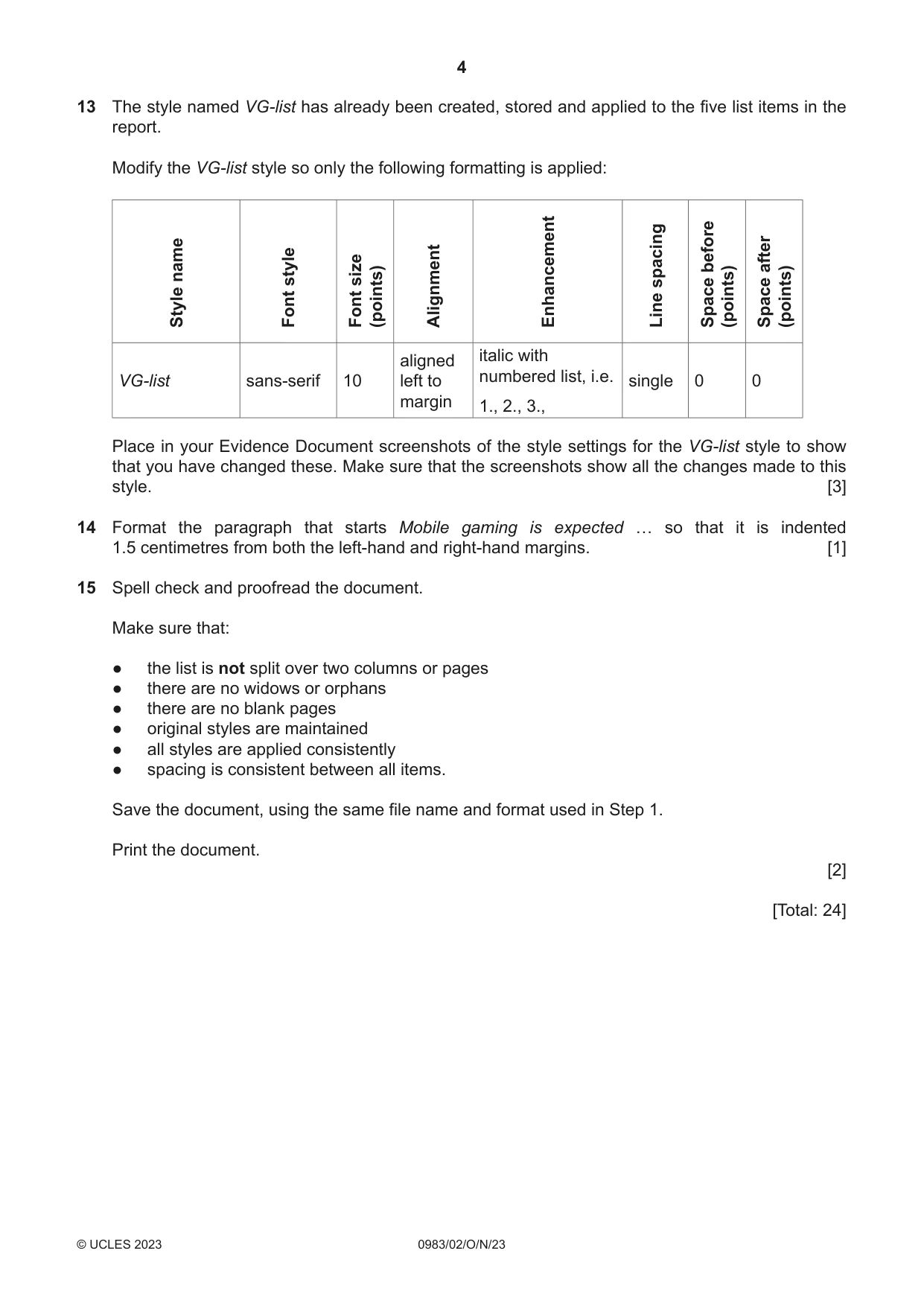 Cambridge IGCSE Information and Communication Technology (9-1) 0983 2023 Oct/Nov Paper 2 · Variant 0 question paper, page 4 of 12