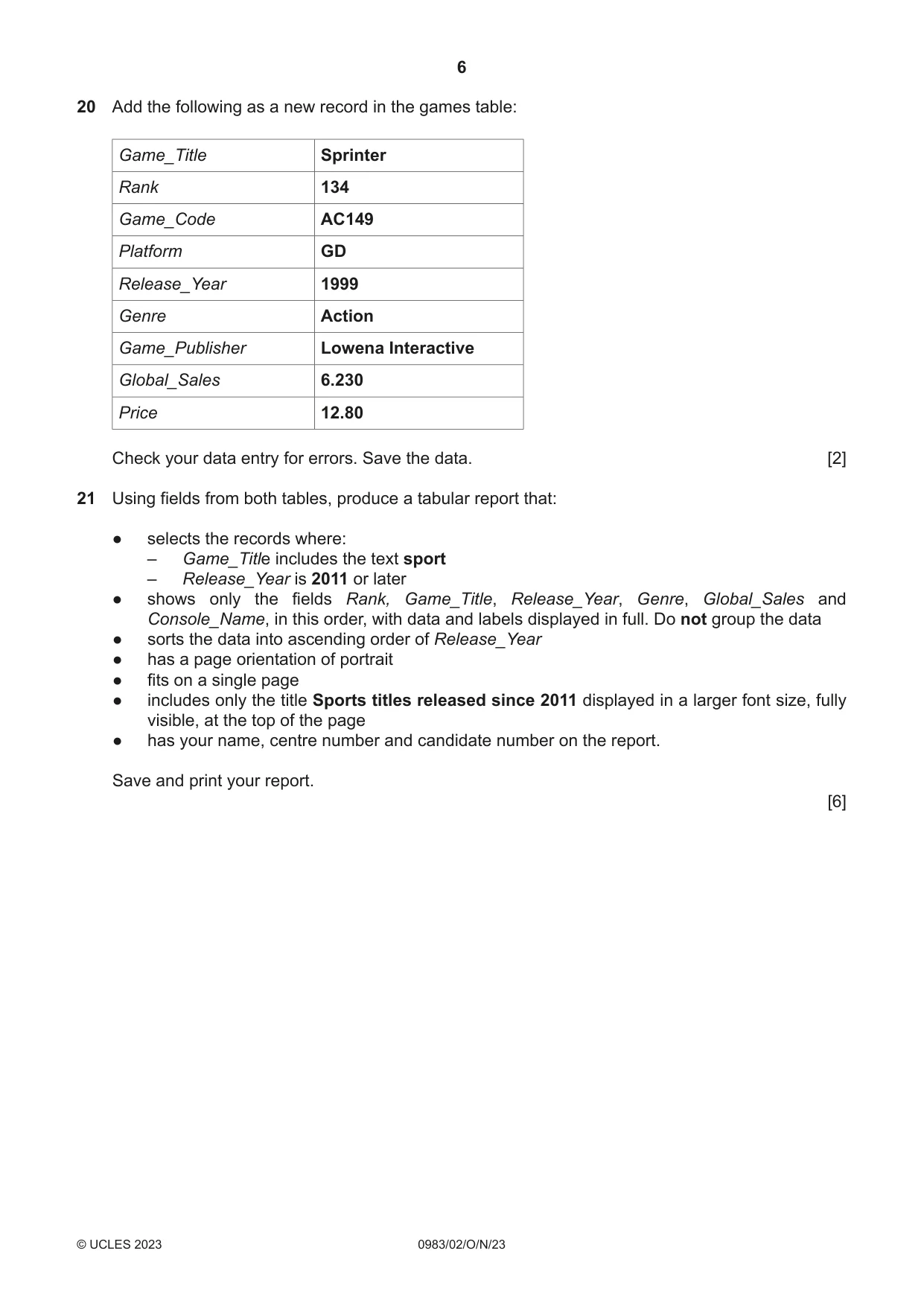 Cambridge IGCSE Information and Communication Technology (9-1) 0983 2023 Oct/Nov Paper 2 · Variant 0 question paper, page 6 of 12