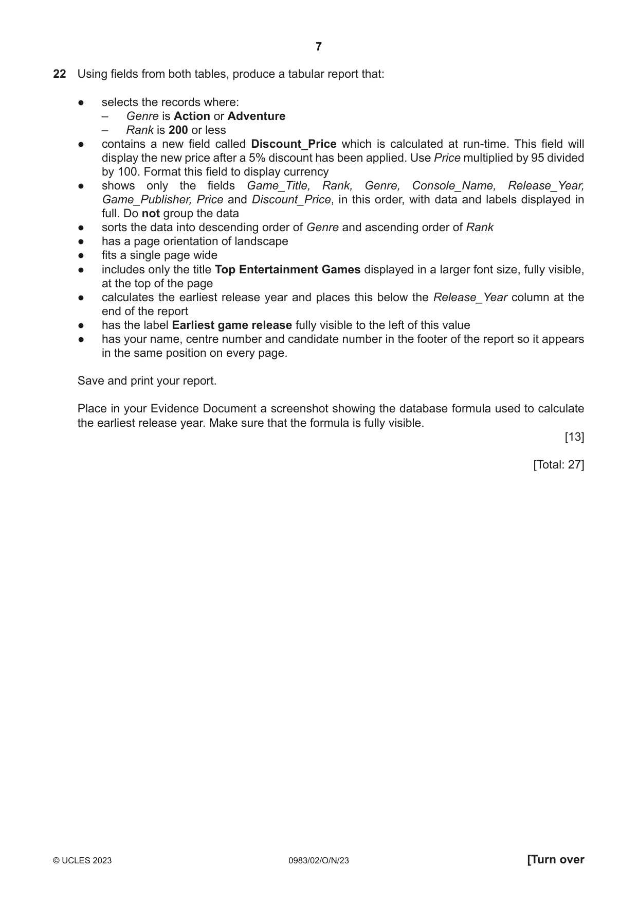 Cambridge IGCSE Information and Communication Technology (9-1) 0983 2023 Oct/Nov Paper 2 · Variant 0 question paper, page 7 of 12