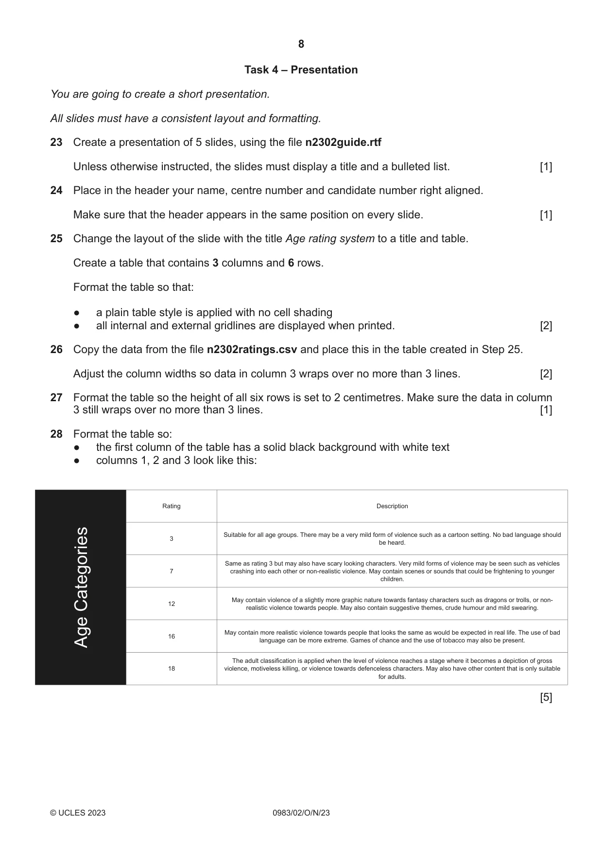 Cambridge IGCSE Information and Communication Technology (9-1) 0983 2023 Oct/Nov Paper 2 · Variant 0 question paper, page 8 of 12