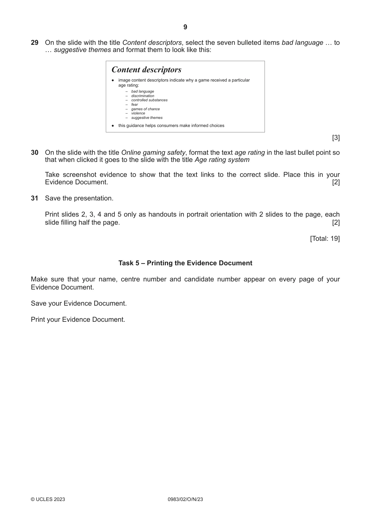 Cambridge IGCSE Information and Communication Technology (9-1) 0983 2023 Oct/Nov Paper 2 · Variant 0 question paper, page 9 of 12
