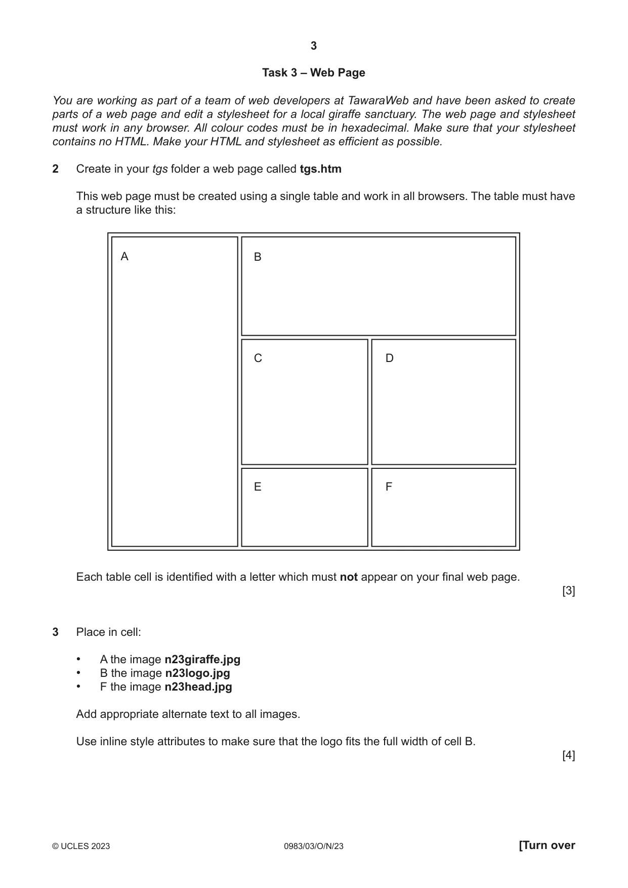 Cambridge IGCSE Information and Communication Technology (9-1) 0983 2023 Oct/Nov Paper 3 · Variant 0 question paper, page 3 of 8