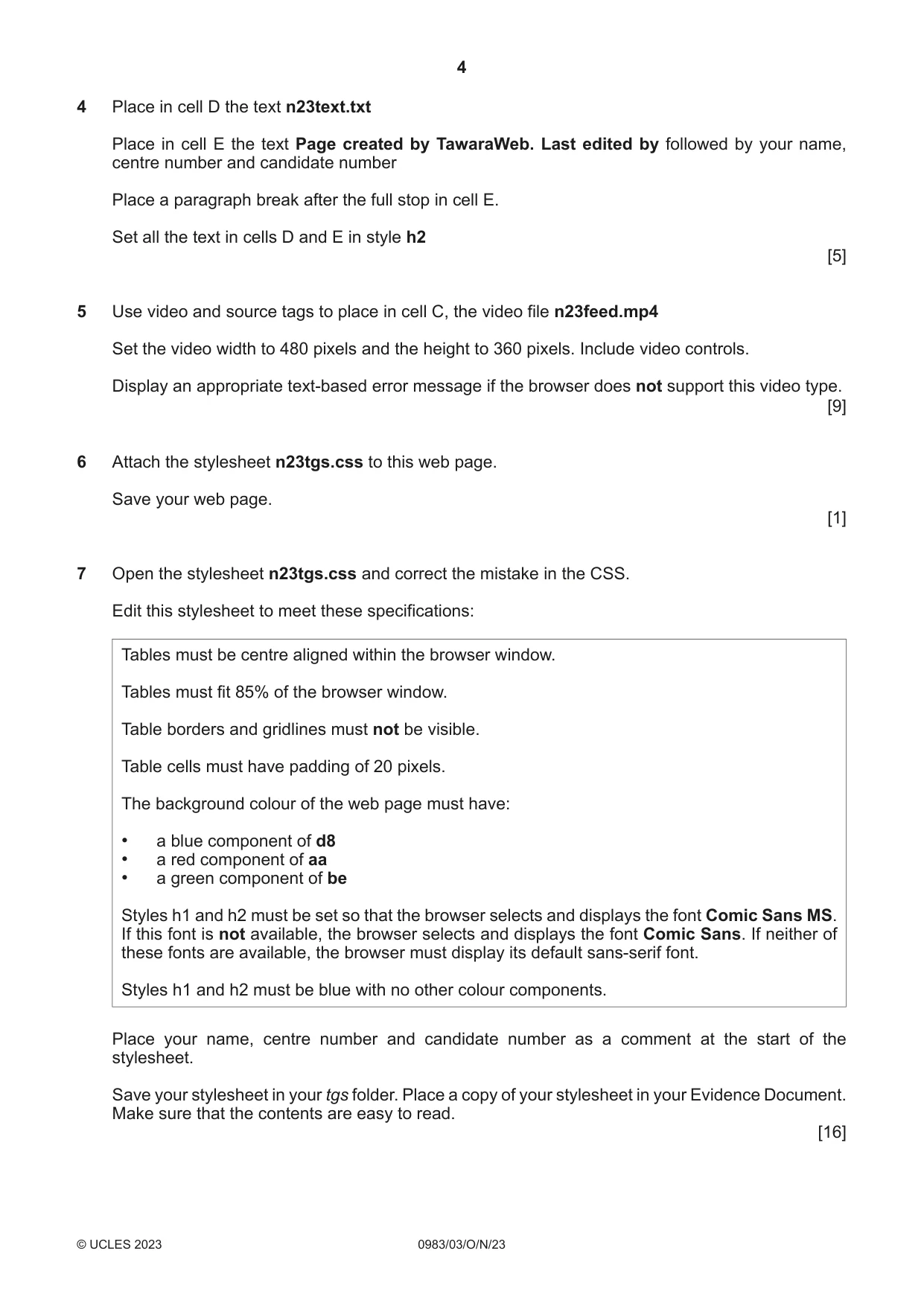 Cambridge IGCSE Information and Communication Technology (9-1) 0983 2023 Oct/Nov Paper 3 · Variant 0 question paper, page 4 of 8