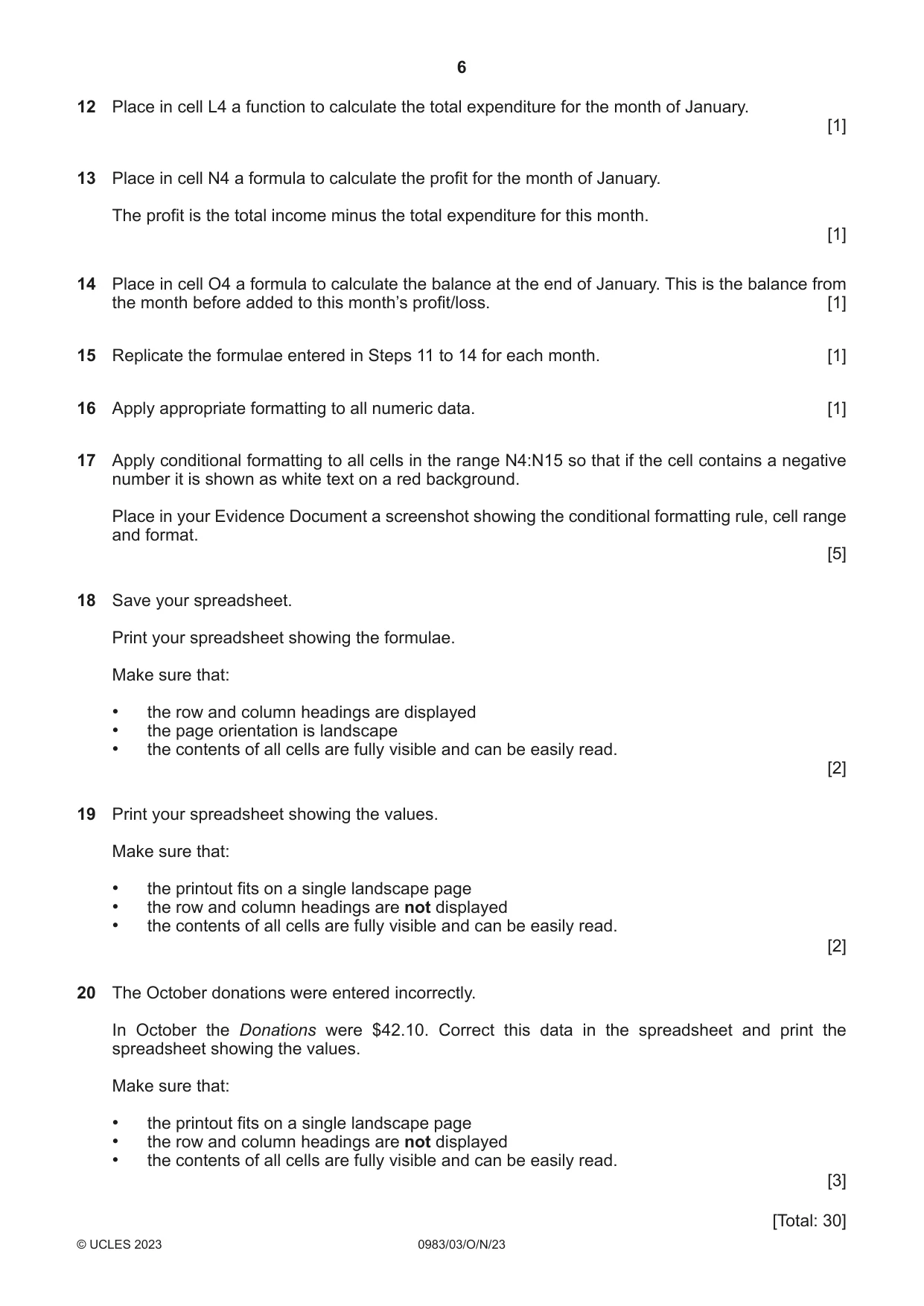 Cambridge IGCSE Information and Communication Technology (9-1) 0983 2023 Oct/Nov Paper 3 · Variant 0 question paper, page 6 of 8