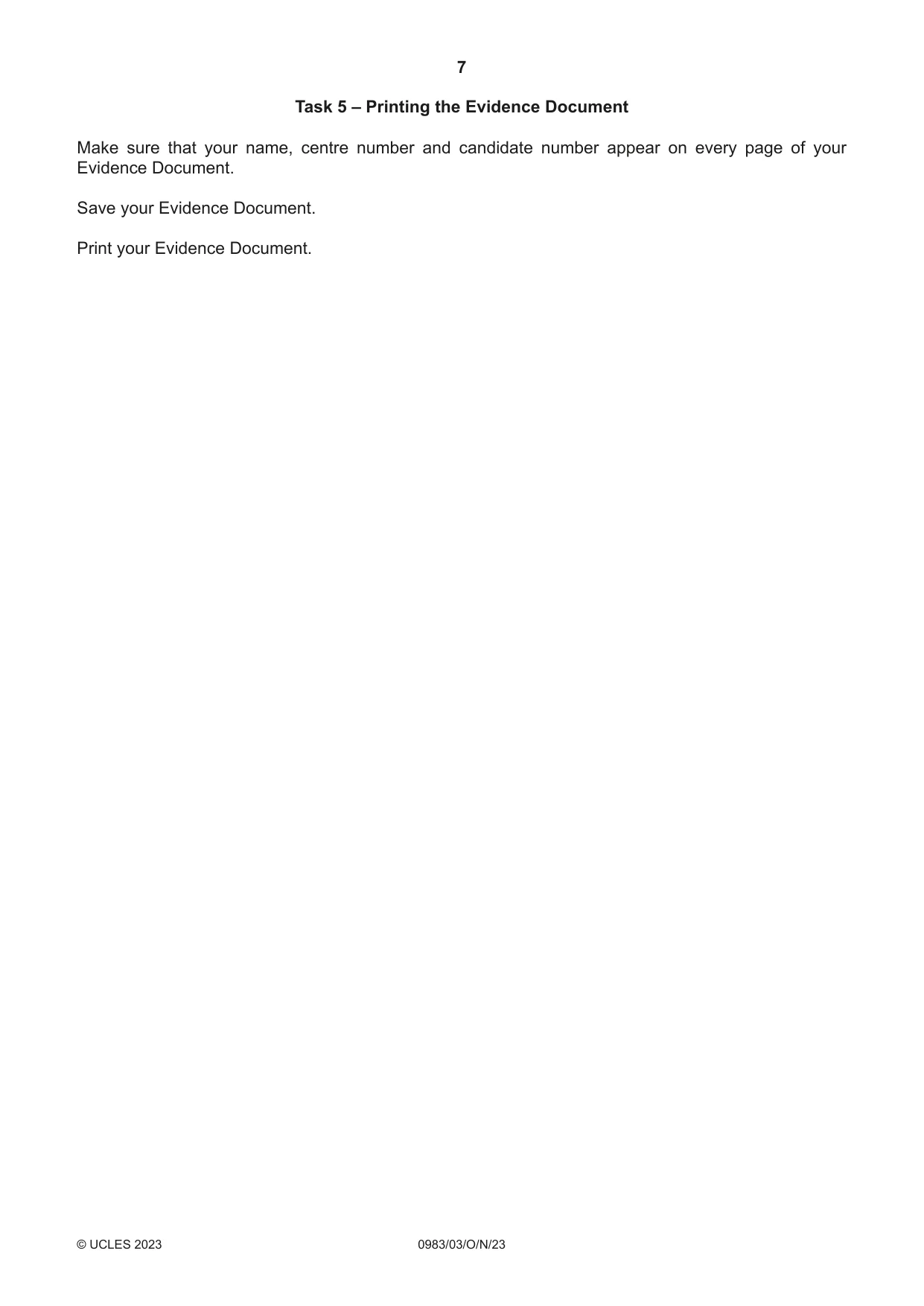 Cambridge IGCSE Information and Communication Technology (9-1) 0983 2023 Oct/Nov Paper 3 · Variant 0 question paper, page 7 of 8