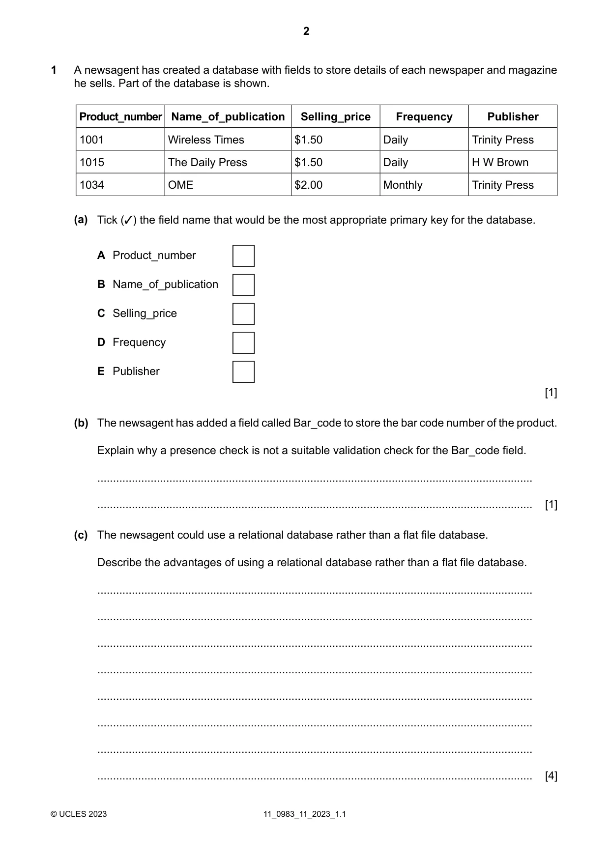 Cambridge IGCSE Information and Communication Technology (9-1) 0983 2023 Oct/Nov Paper 1 · Variant 1 question paper, page 2 of 16
