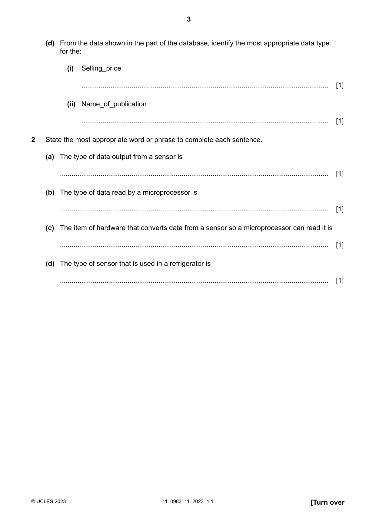 Cambridge IGCSE Information and Communication Technology (9-1) 0983 2023 Oct/Nov Paper 1 · Variant 1 question paper, page 3 of 16