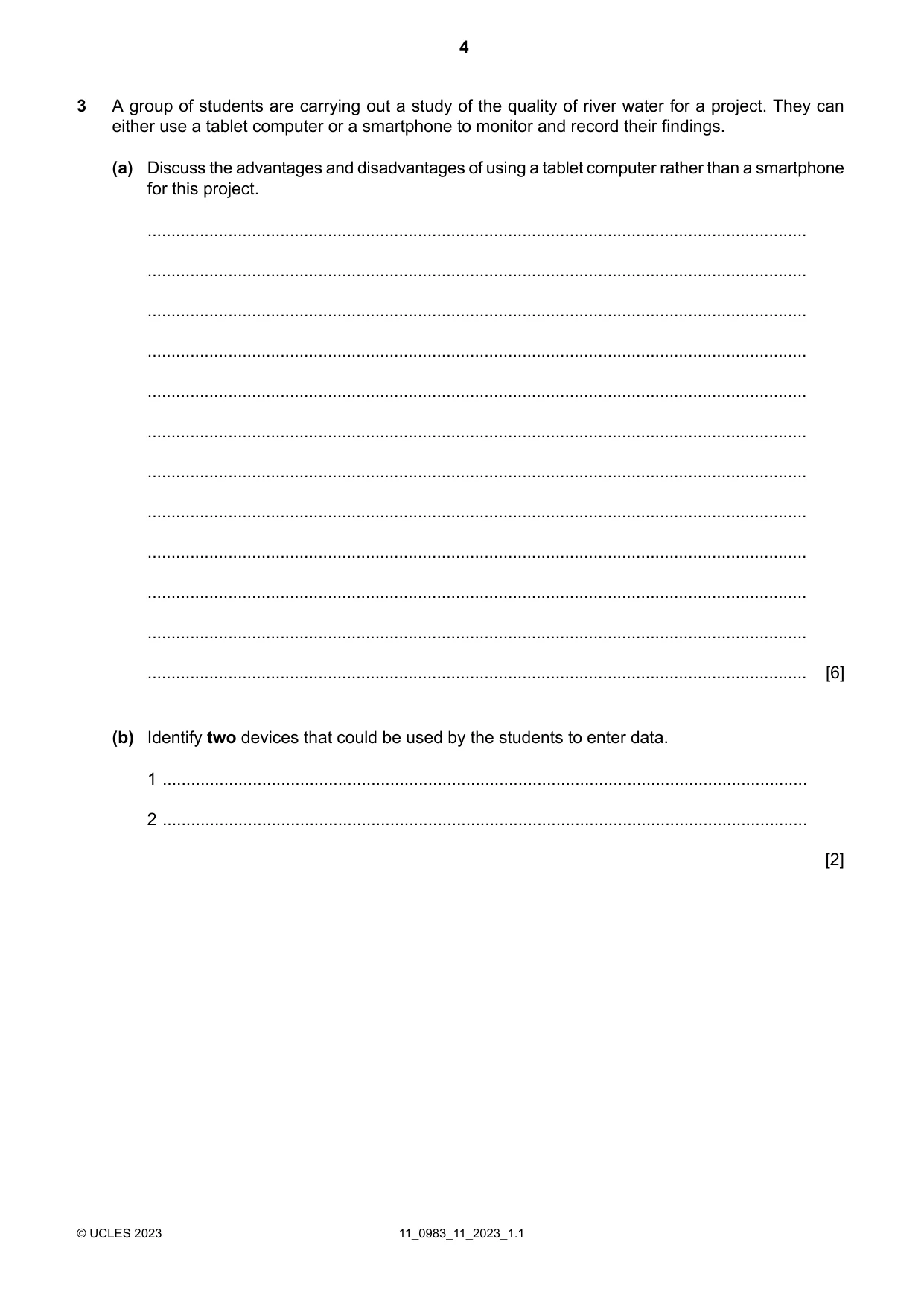 Cambridge IGCSE Information and Communication Technology (9-1) 0983 2023 Oct/Nov Paper 1 · Variant 1 question paper, page 4 of 16
