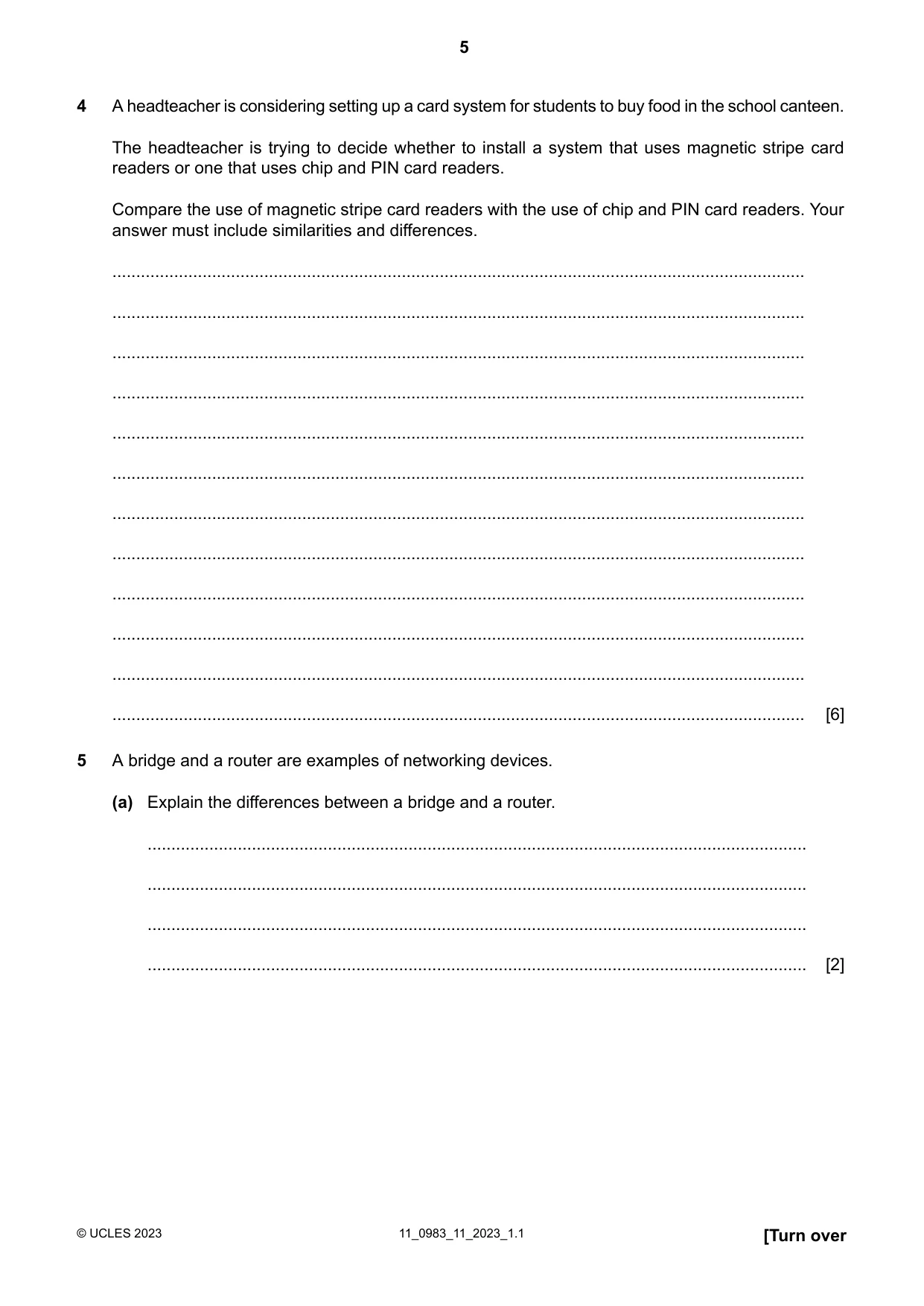 Cambridge IGCSE Information and Communication Technology (9-1) 0983 2023 Oct/Nov Paper 1 · Variant 1 question paper, page 5 of 16